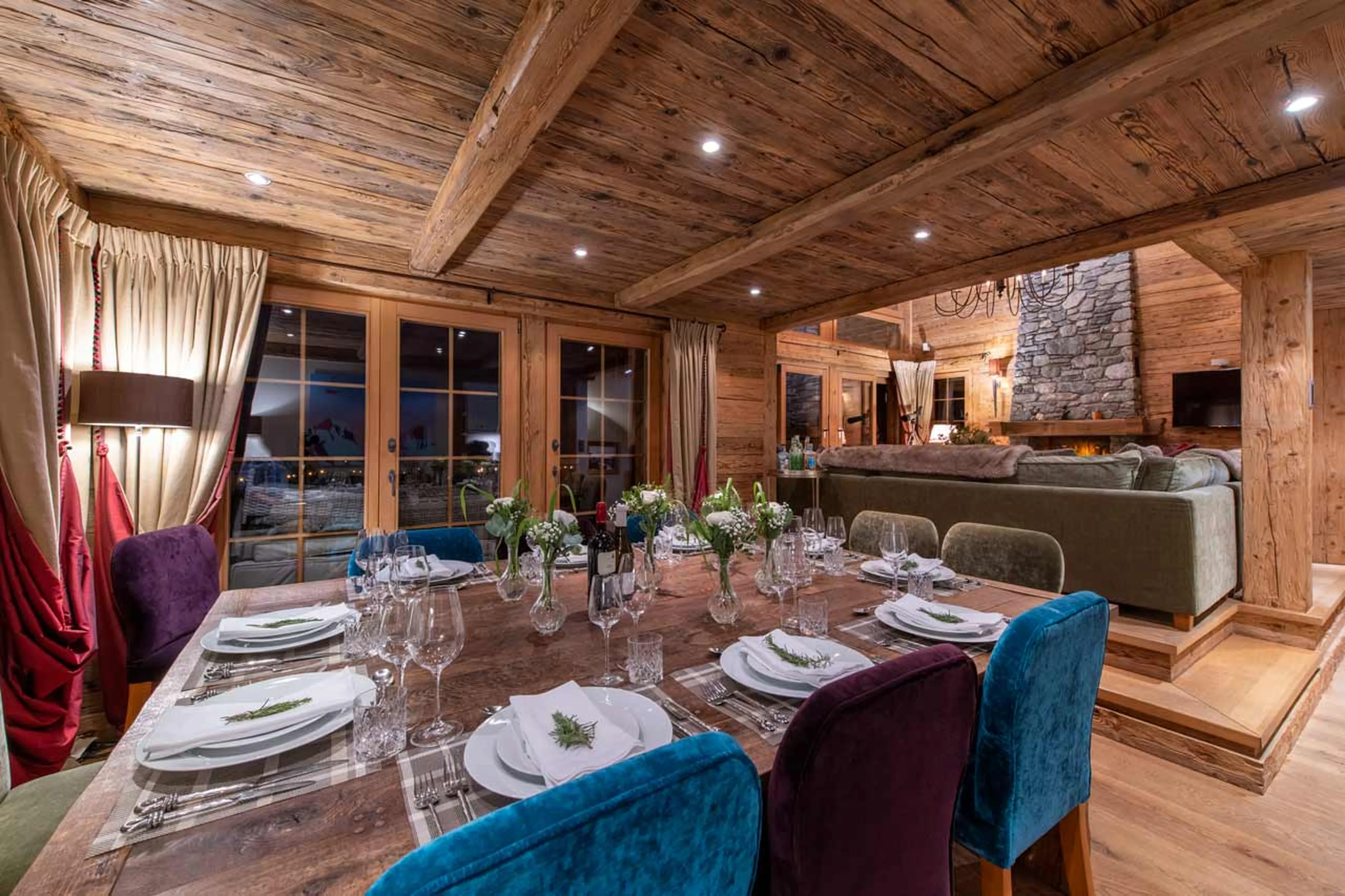 Dining table seats 10 at Chalet Petit Ours in Verbier