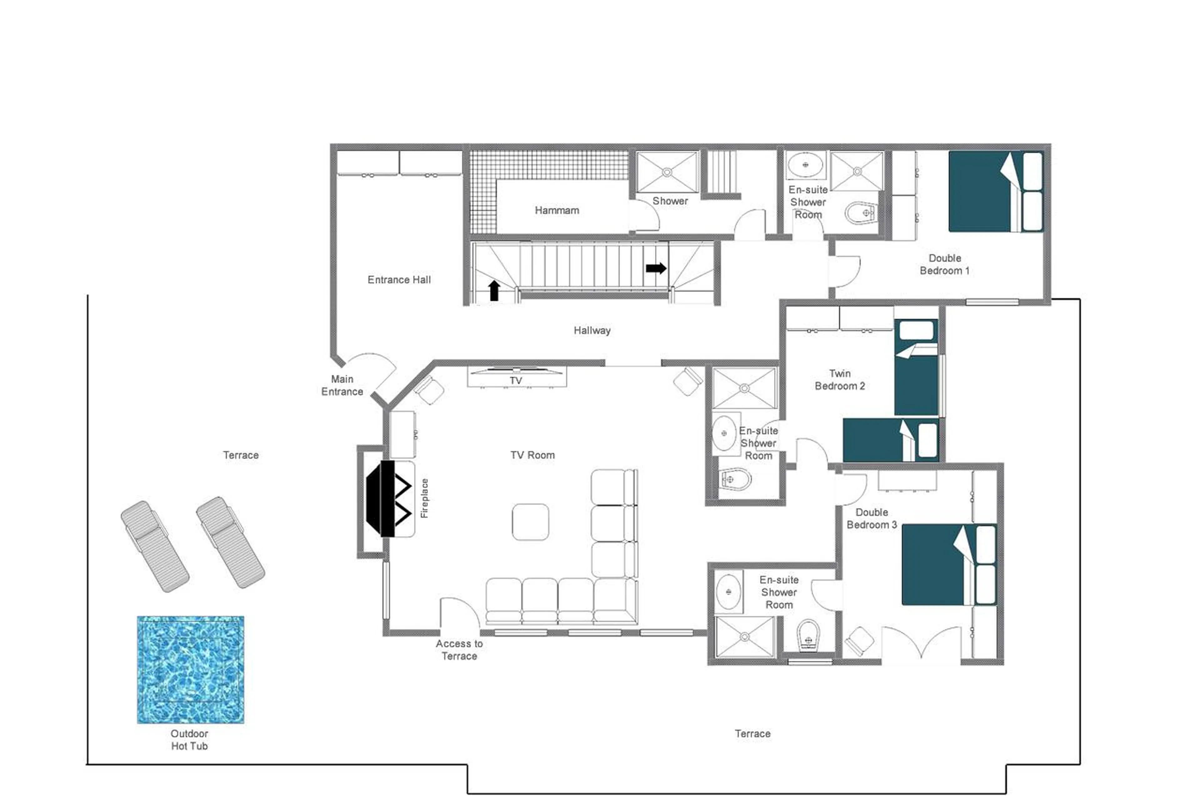 Level 1 floor plan of Chalet Petit Ours in Verbier