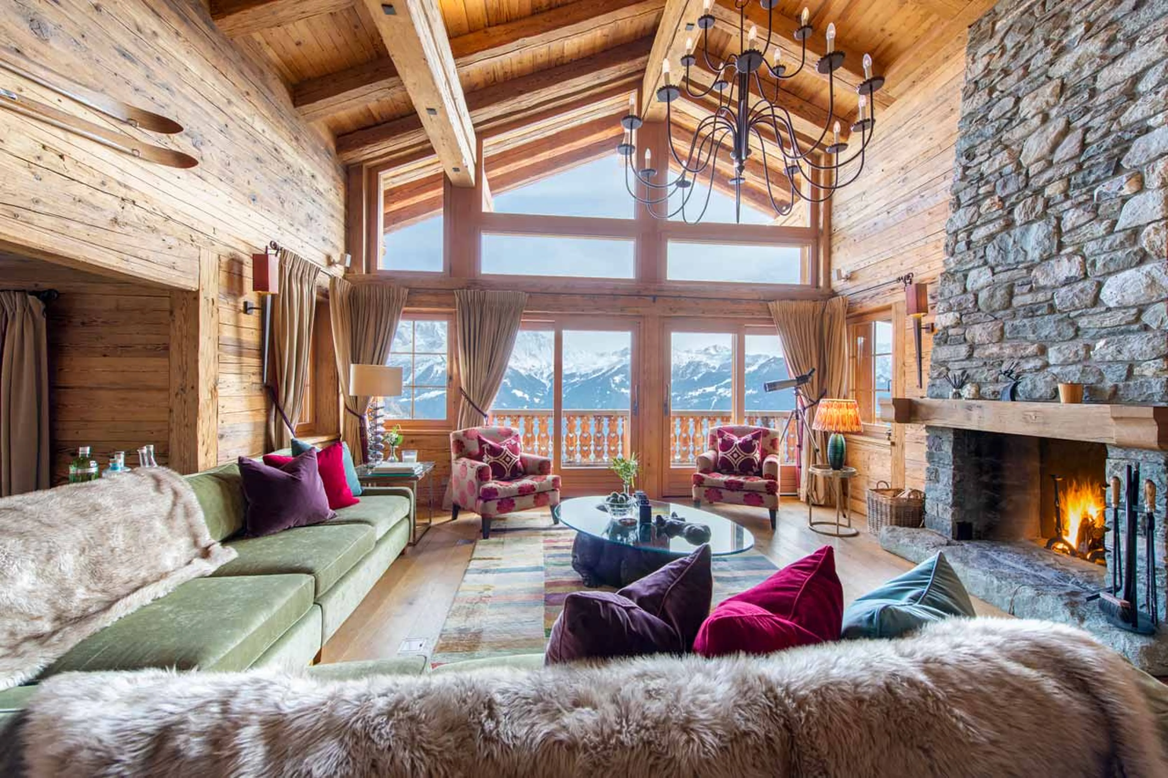 Stone fireplace at Chalet Petit Ours in Verbier