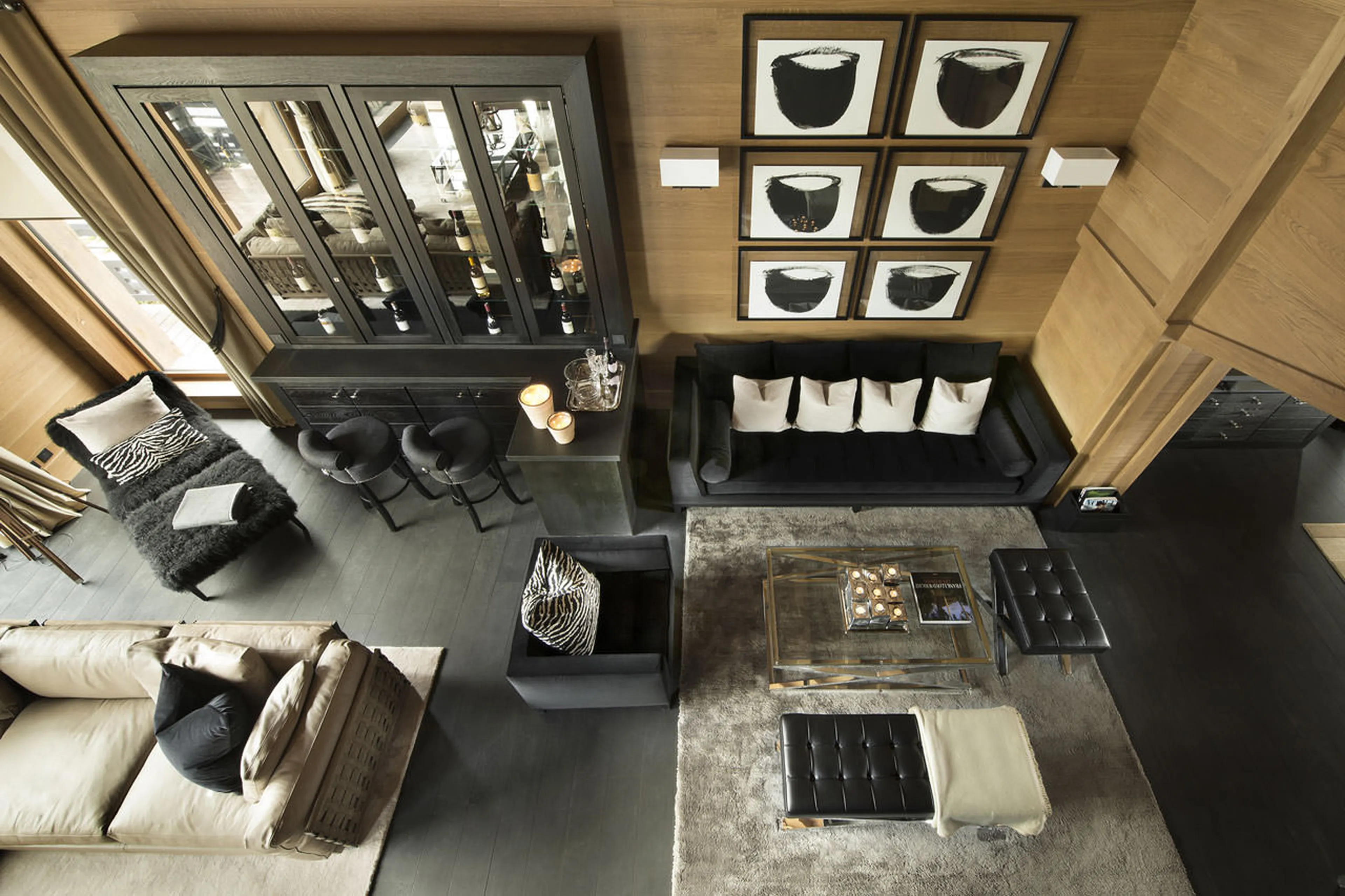 View from above on the living room of chalet Le Petit Palais in Courchevel 1850