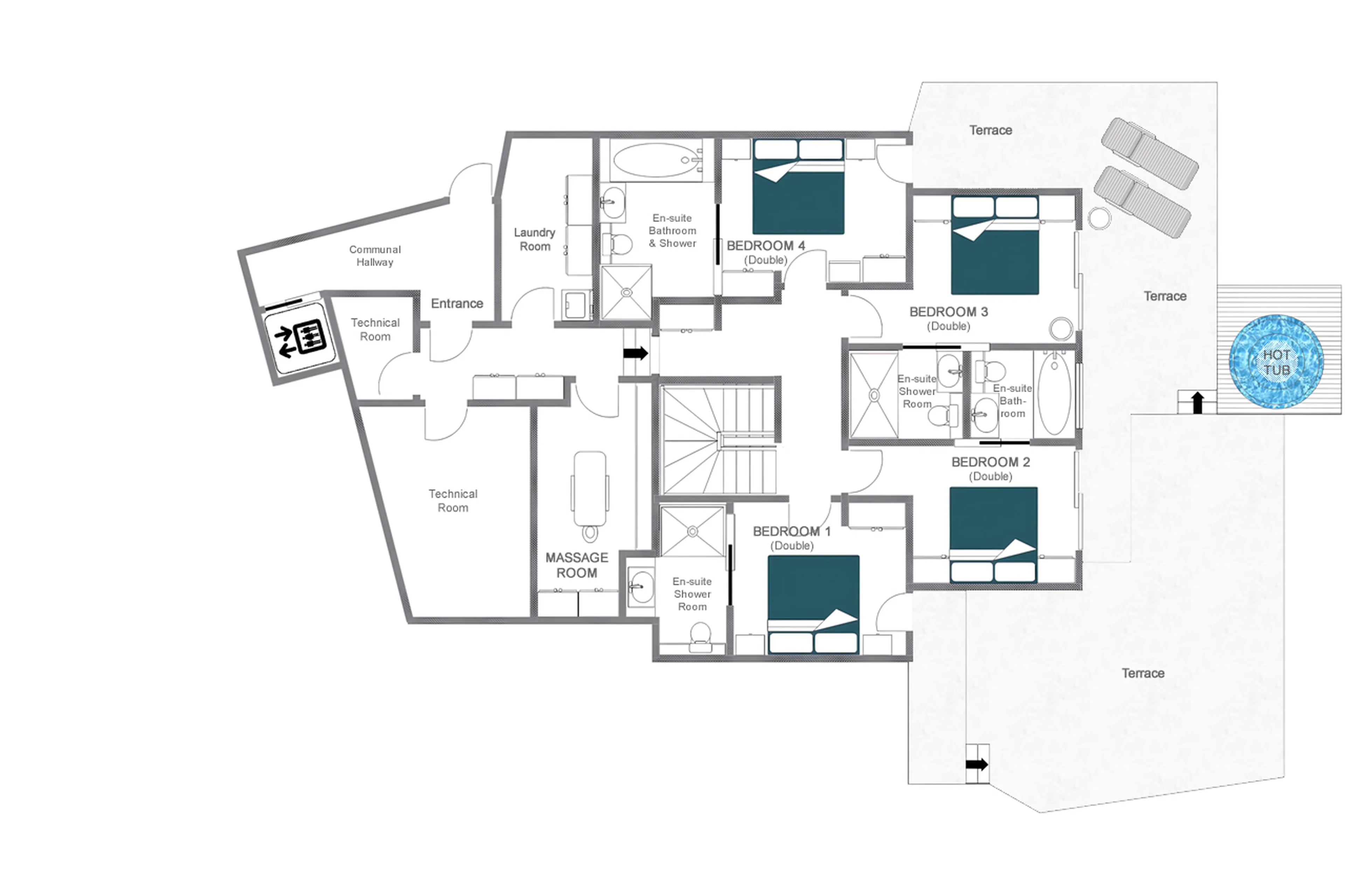 Lower ground floor plan of Chalet Pierrier in Verbier