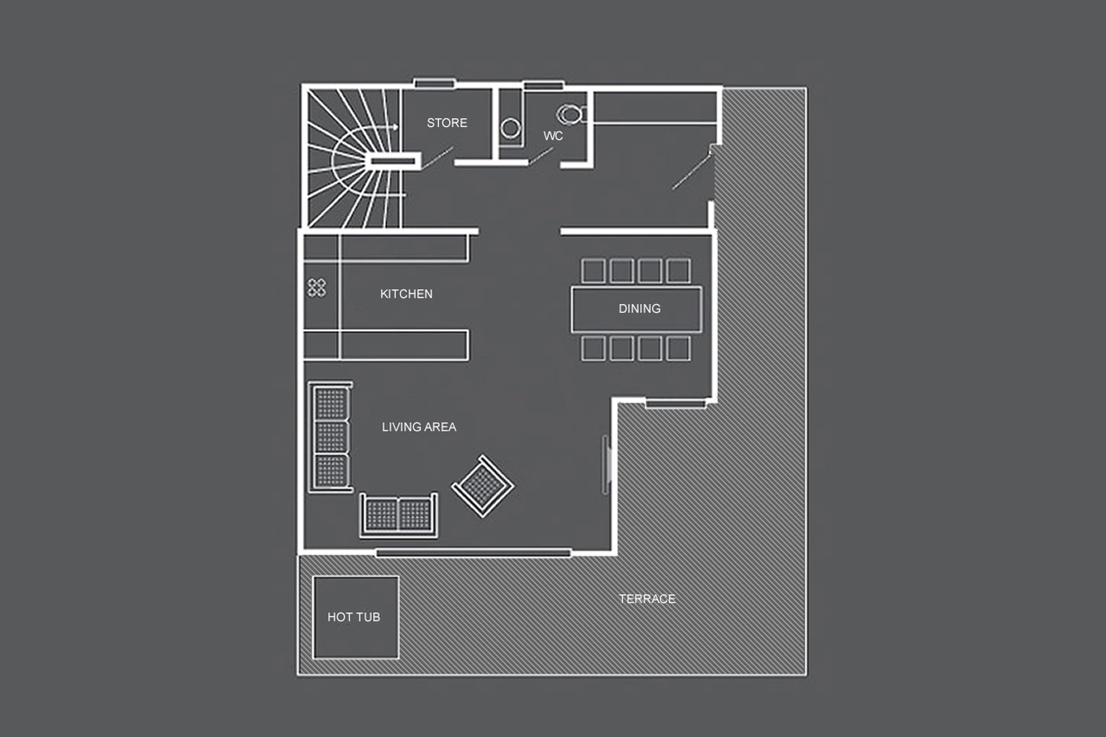 Level 0 floor plan of Chalet Pollux in Zermatt