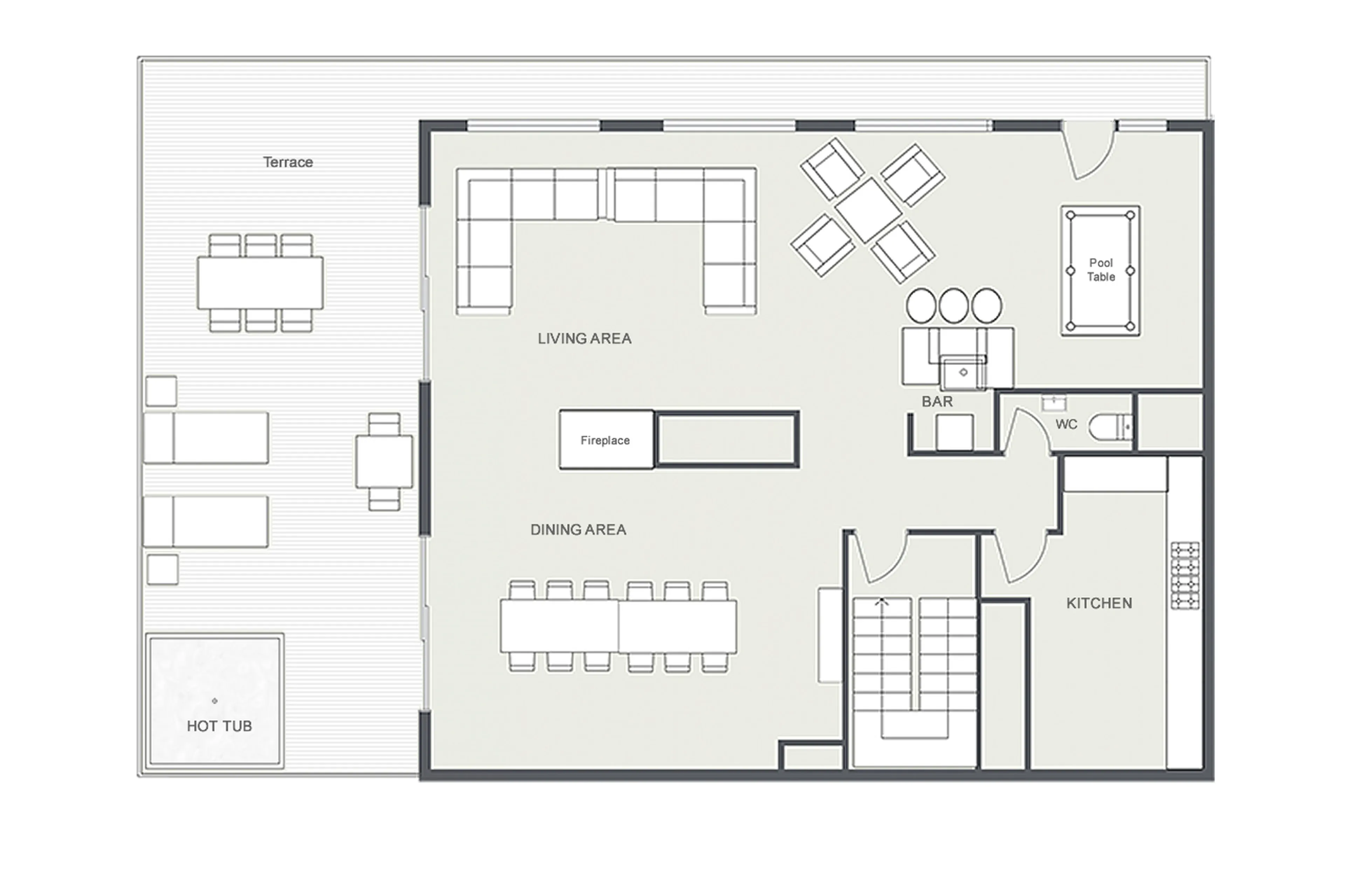 Level 1 floor plan at Pont du Cam in Meribel