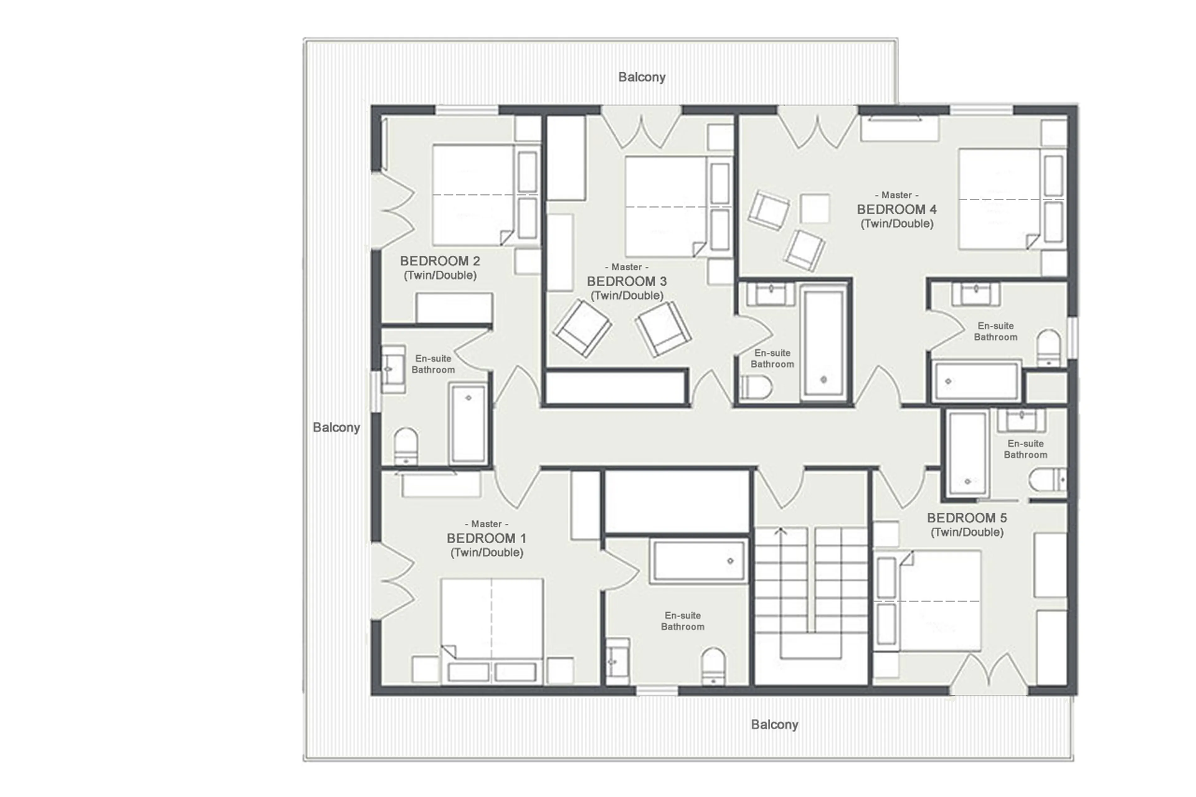 Level 2 floor plan at Pont du Cam in Meribel