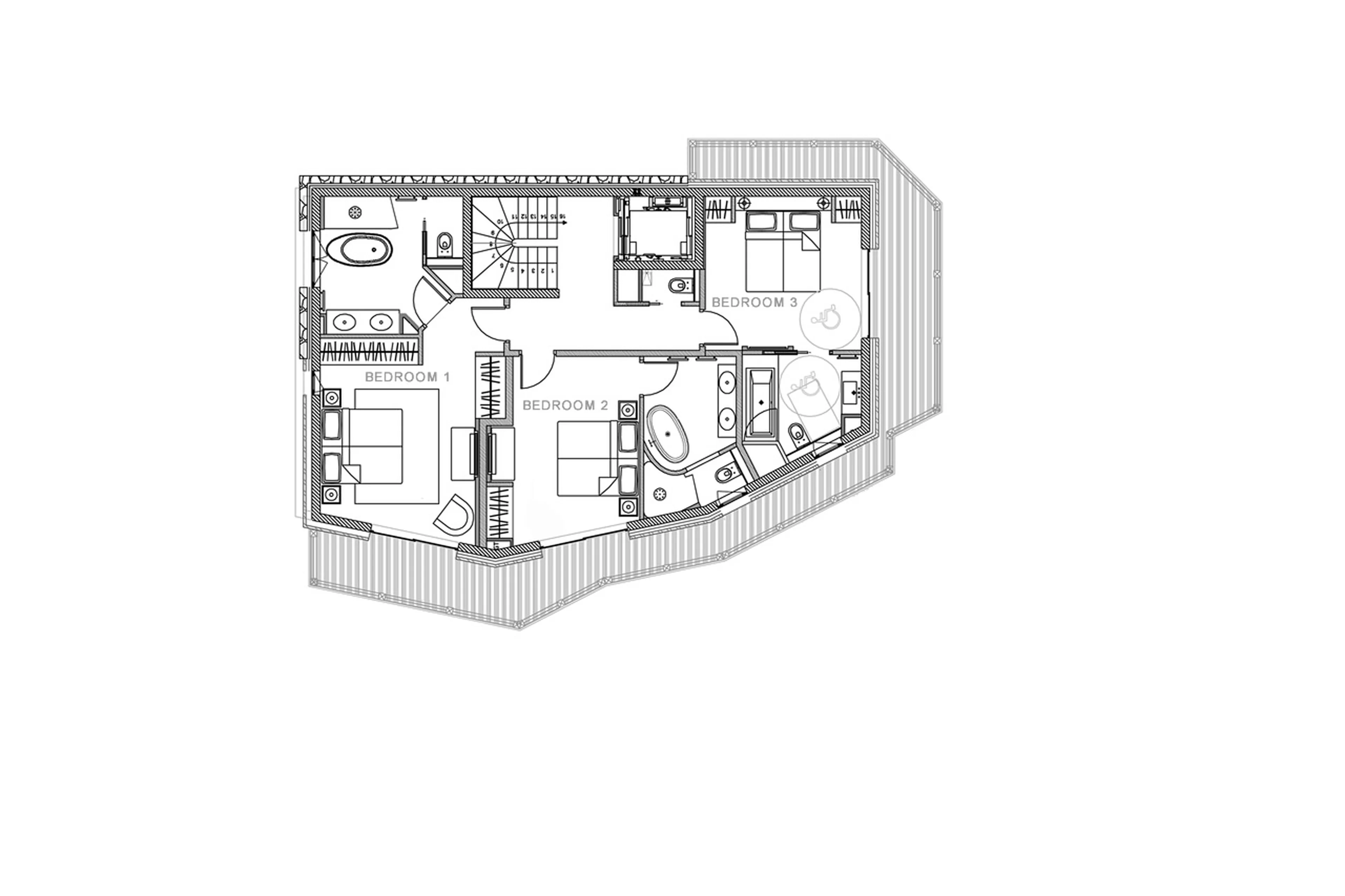 Level 2 floor plans of Chalet Pow Pow, Courchevel 1850