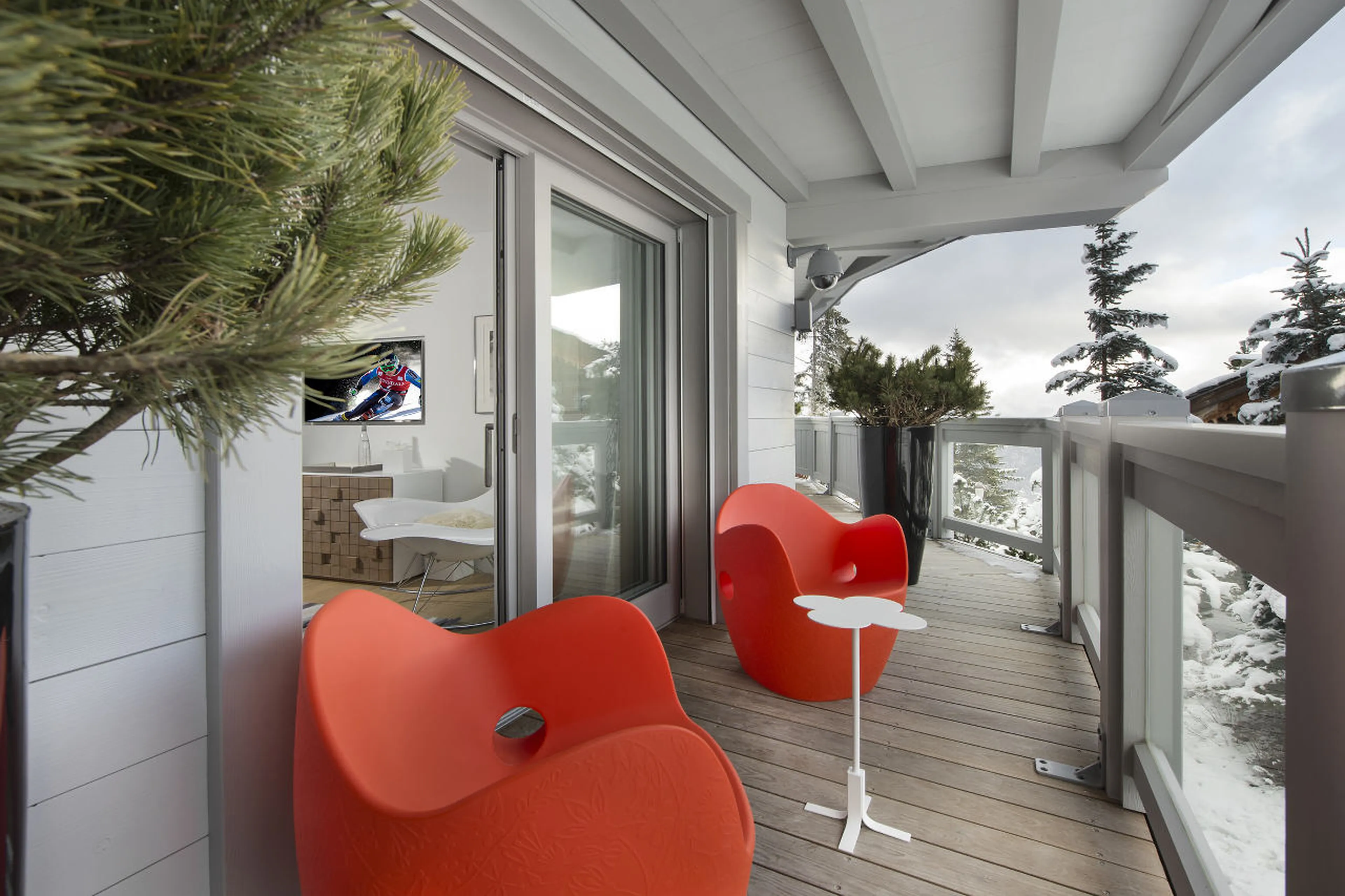Master bedroom balcony view of Chalet Pow Pow, Courchevel 1850