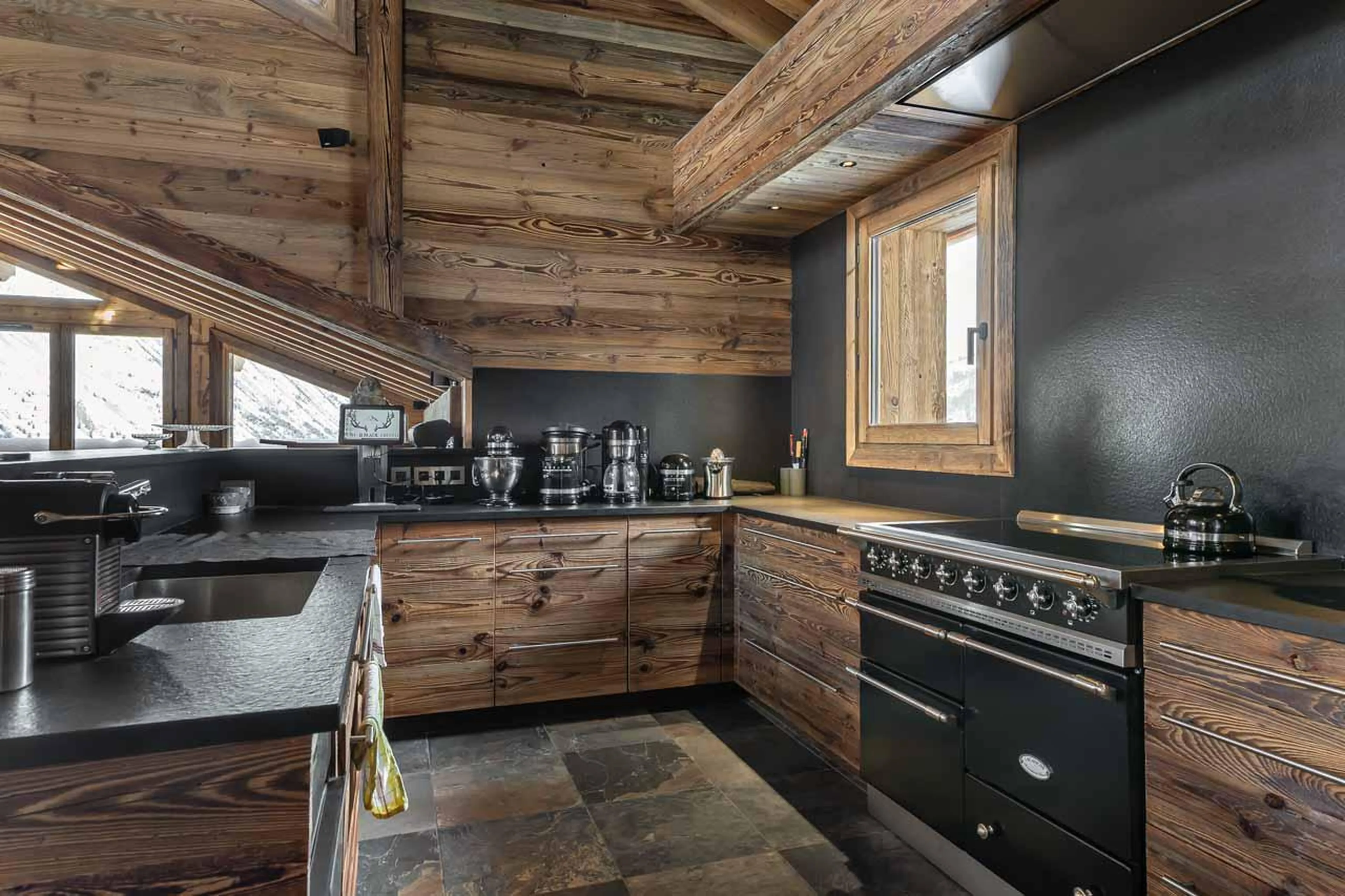 Modern kitchen at  Chalet Pure Black Crystal in St Martin de Belleville