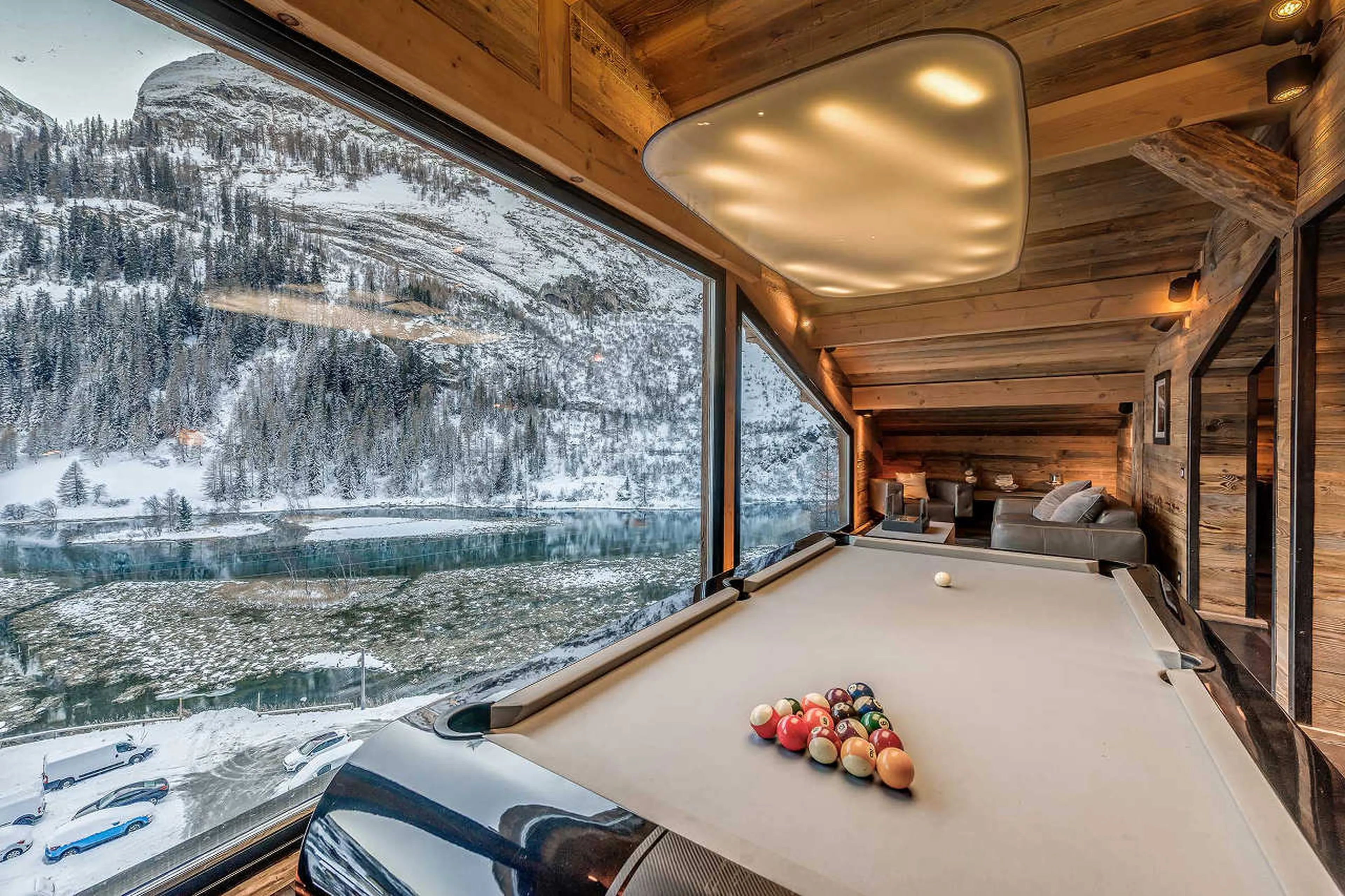 Pool table view in Chalet Quezac in Tignes