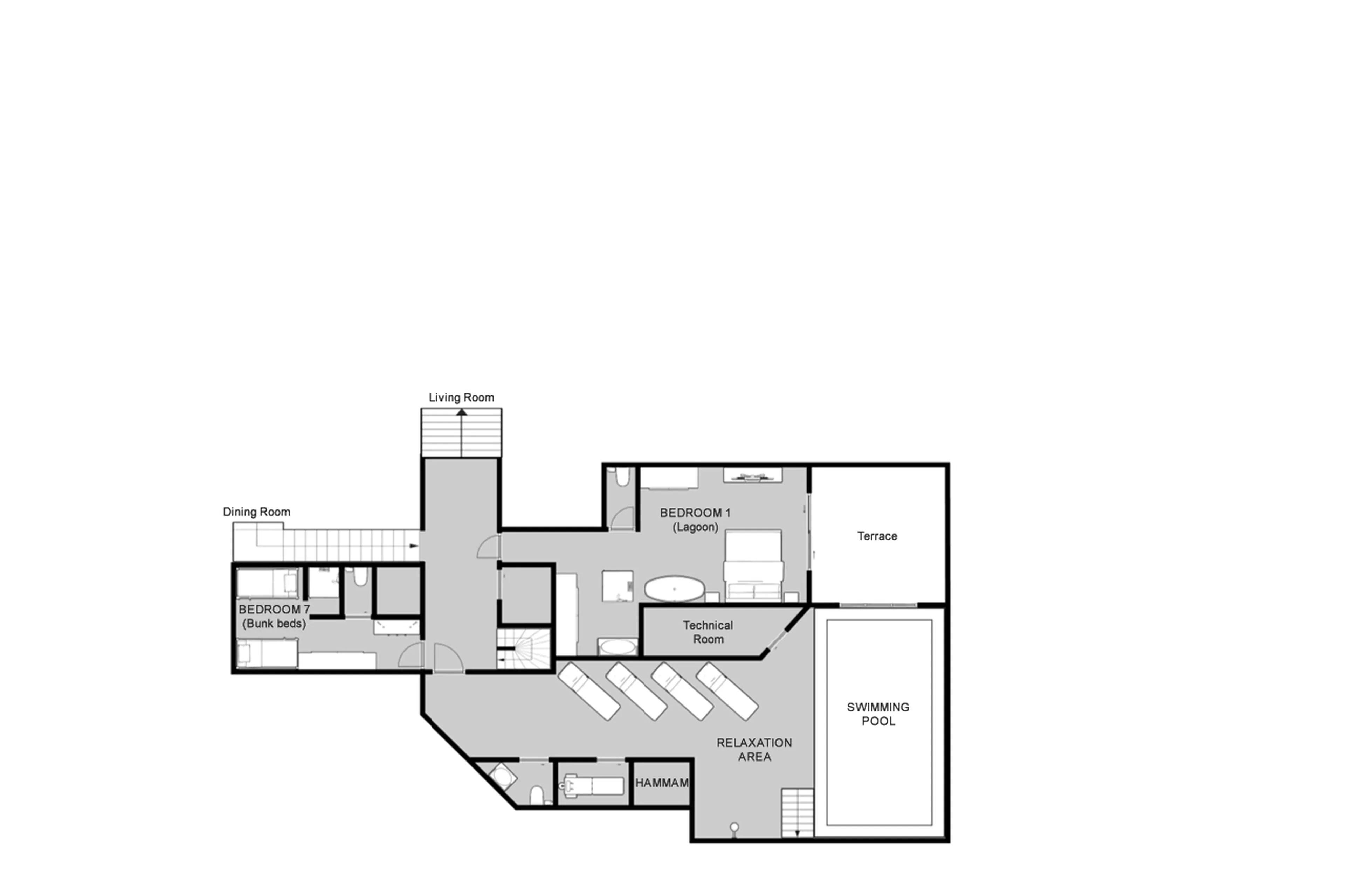 Lower level 2 floor plan of Chalet Quezac in Tignes