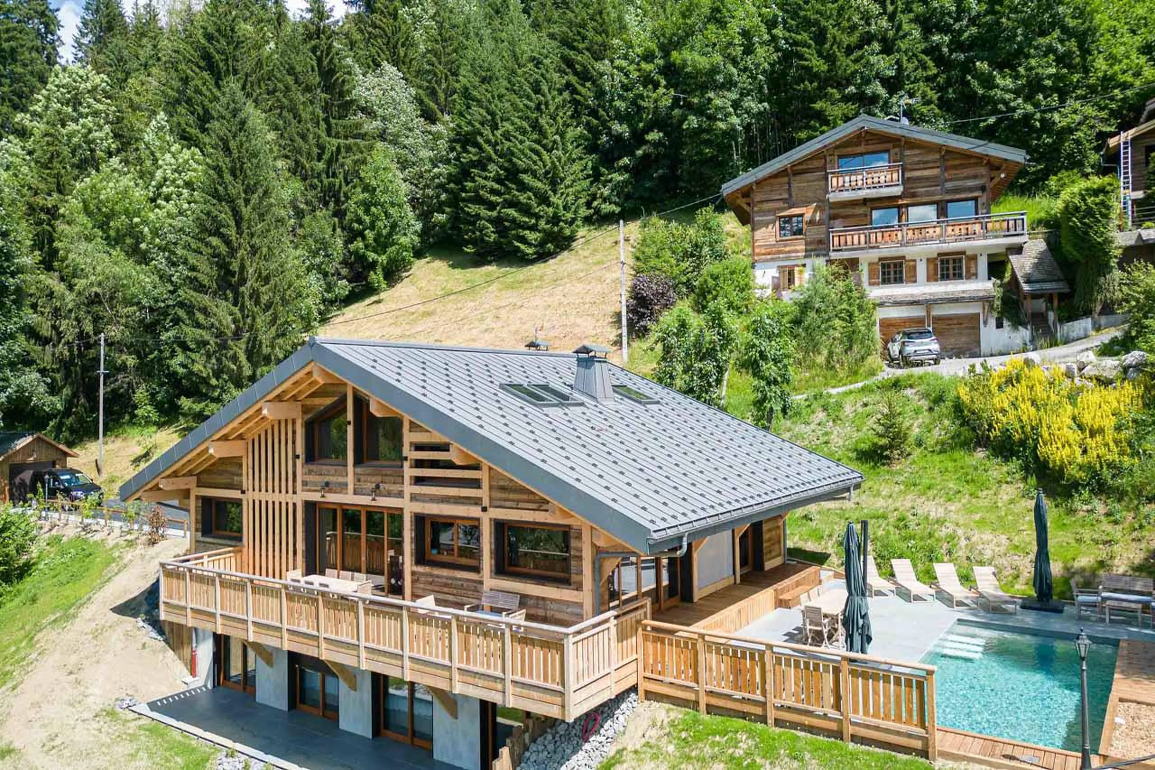 Aerial view of Chalet R Family in Megeve