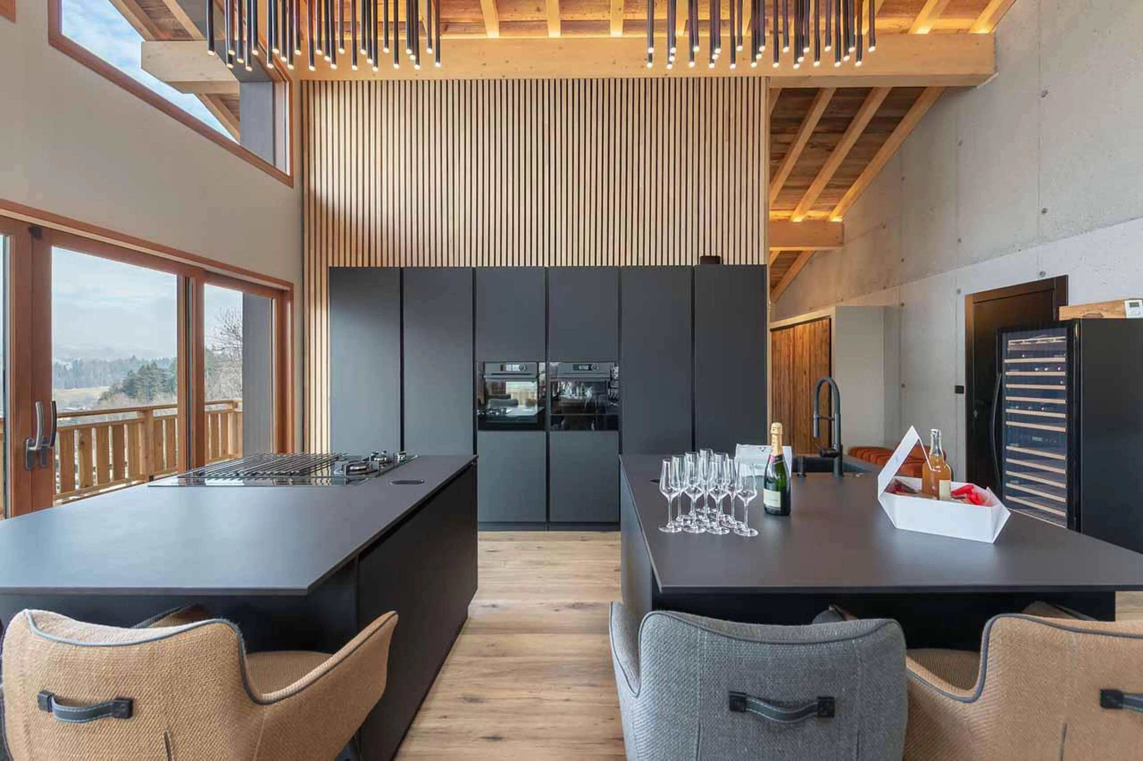 Breakfast bar seating at Chalet R Family in Megeve