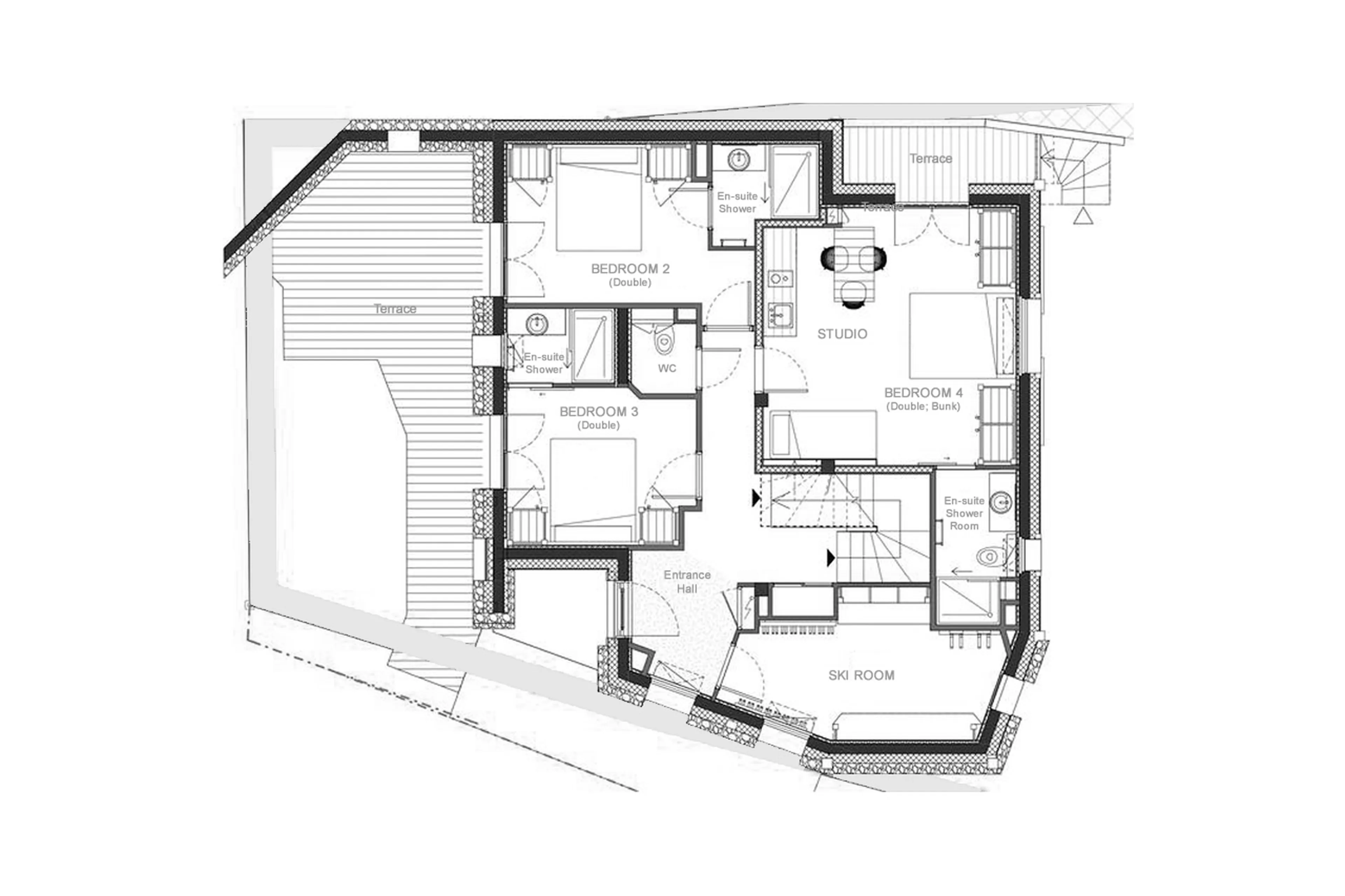 Level 0 floor plan of Chalet Reve de Marmottes in Meribel