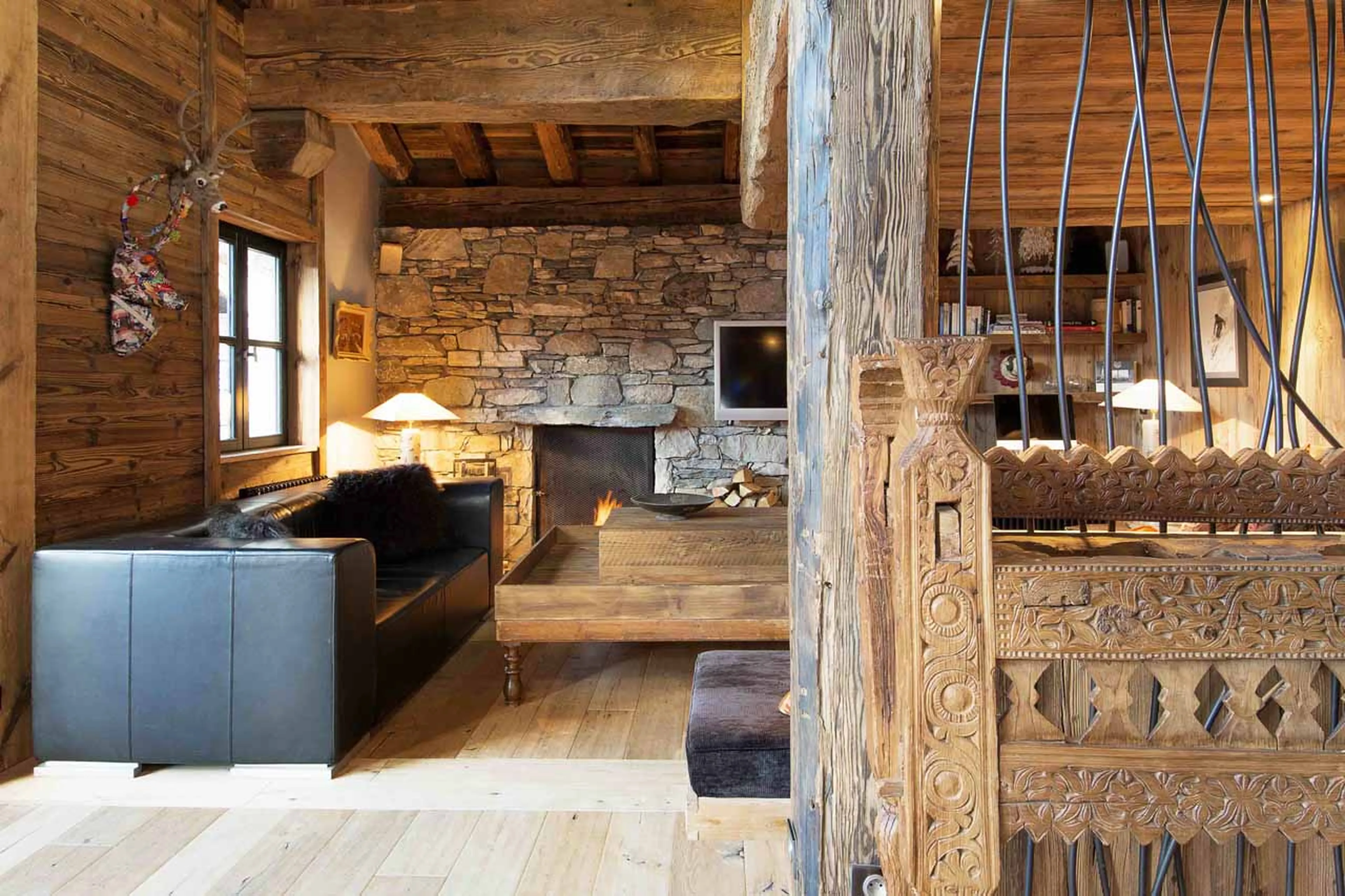 TV in living room at Chalet Rive Gauche in Val d'Isere