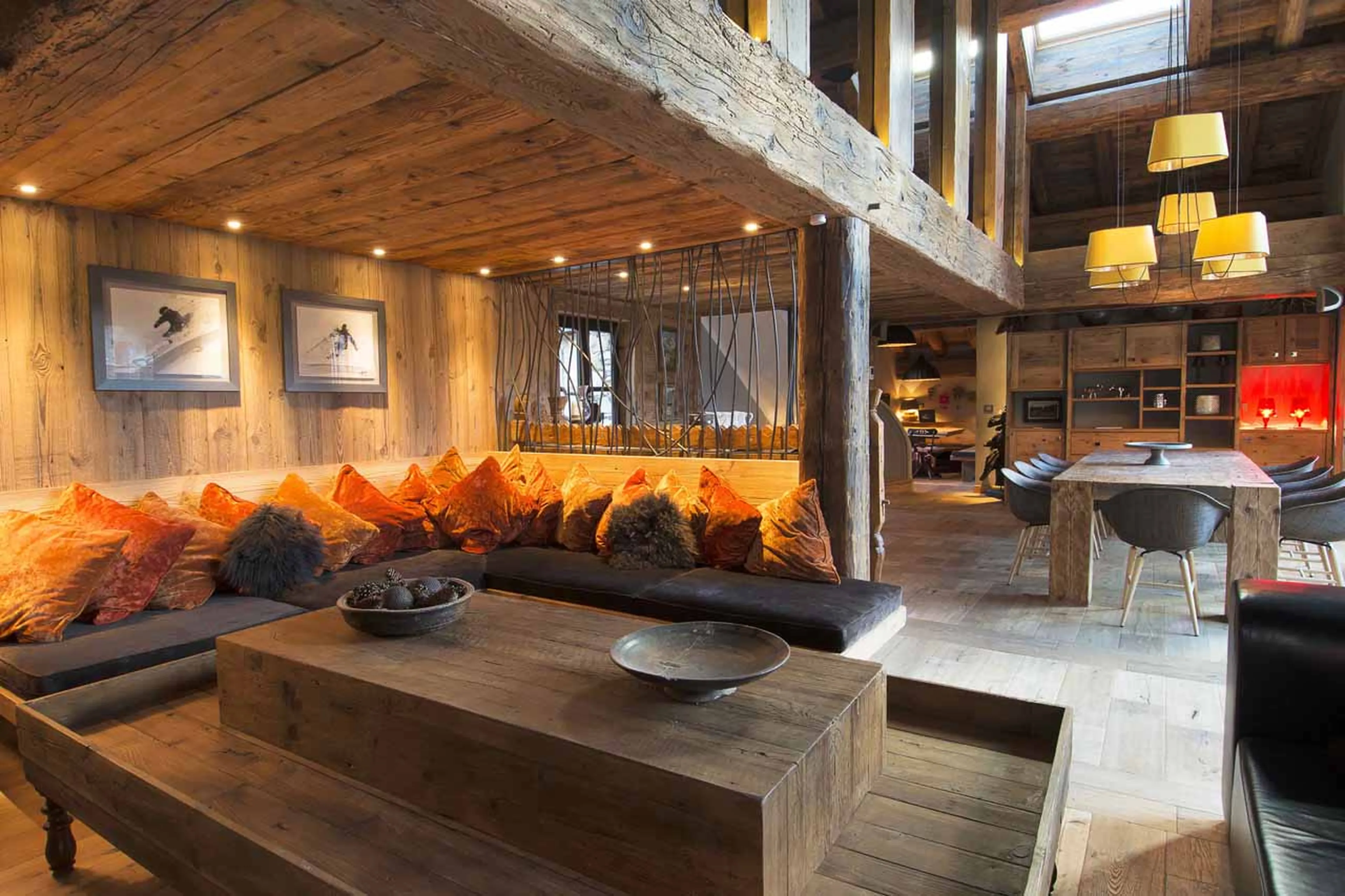 Open plan living area at Chalet Rive Gauche in Val d'Isere
