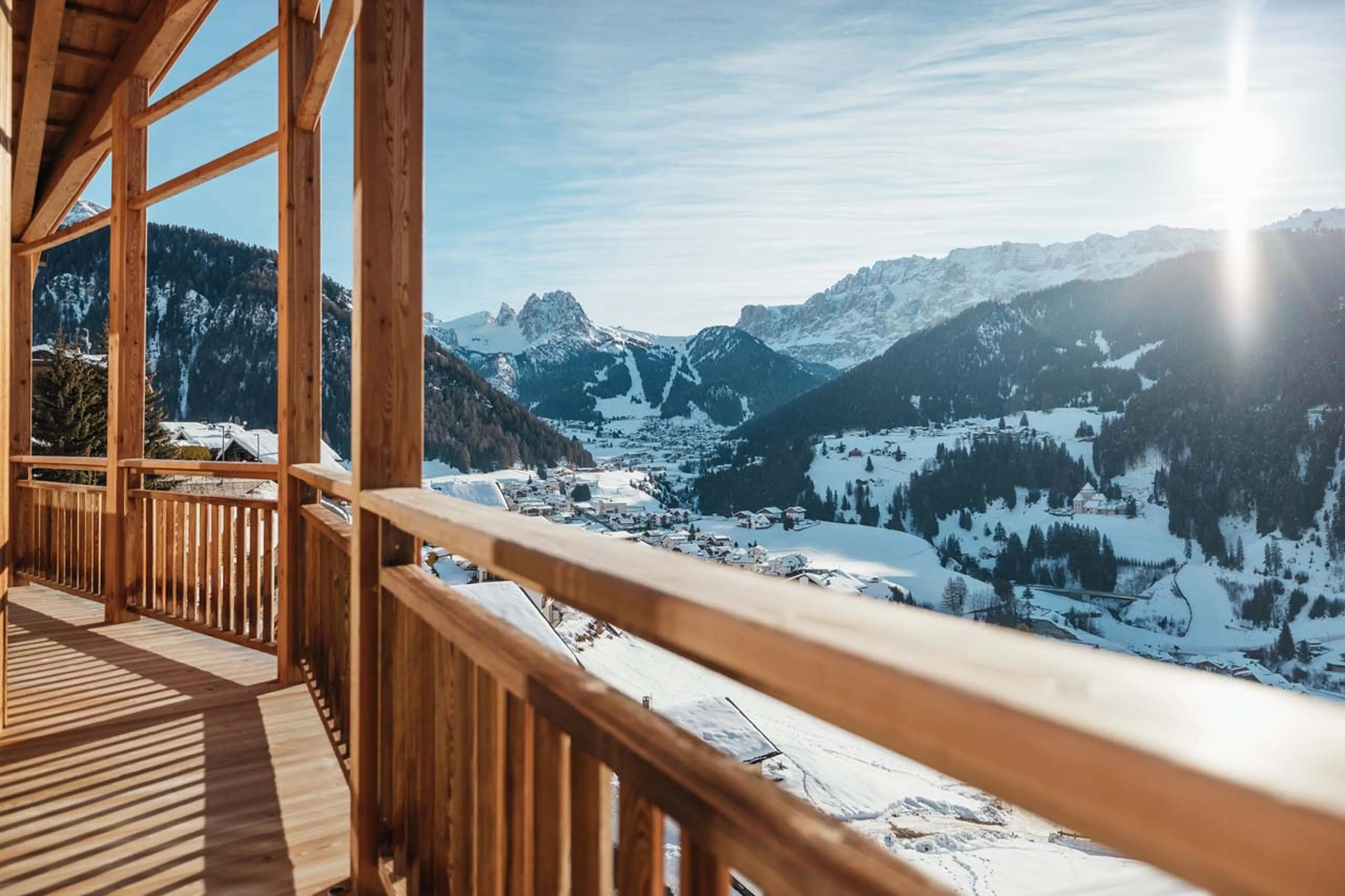 Mountain views from the balcony in Chalet Robin, Val Gardena