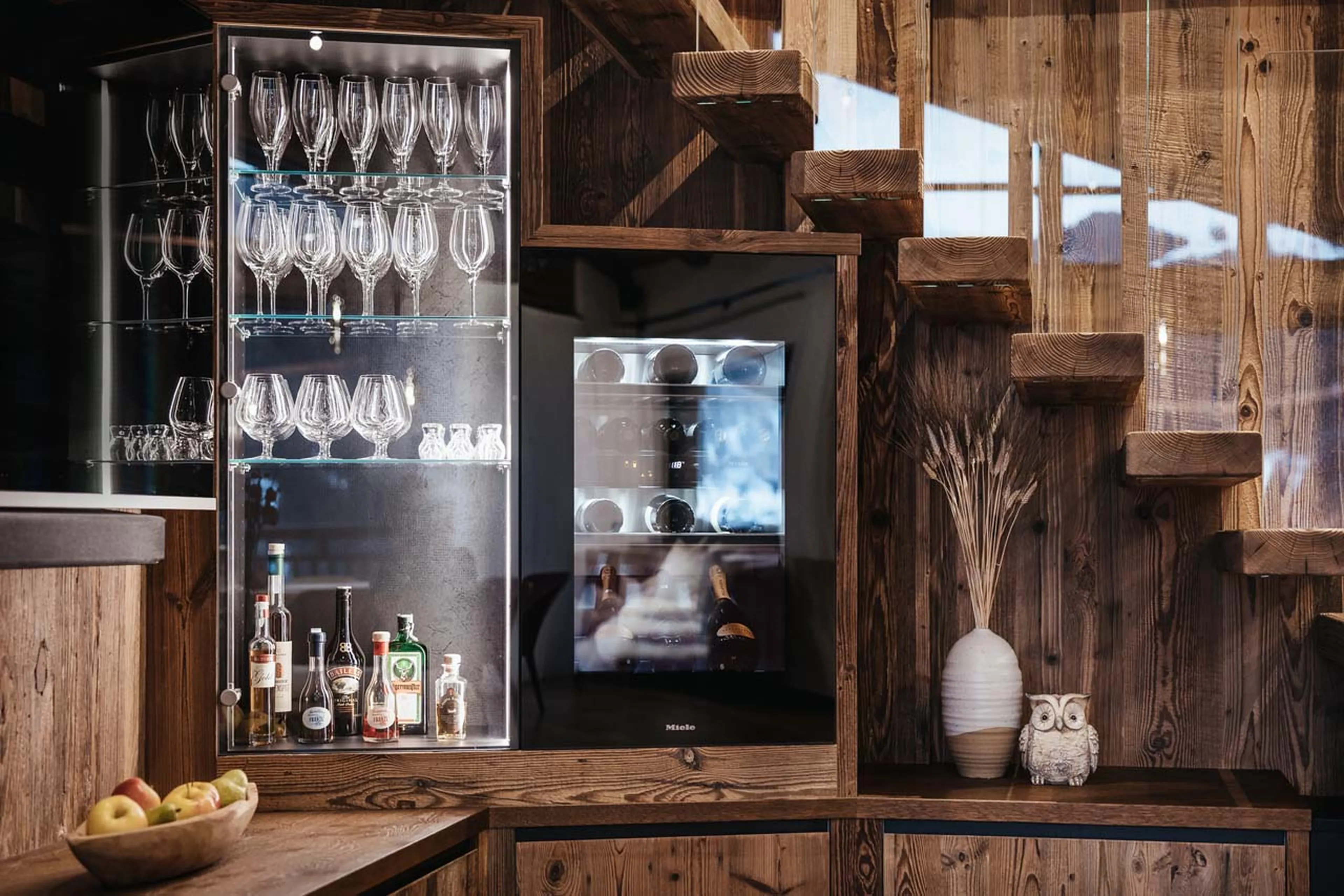 Wine fridge in the kitchen in Chalet Robin, Val Gardena