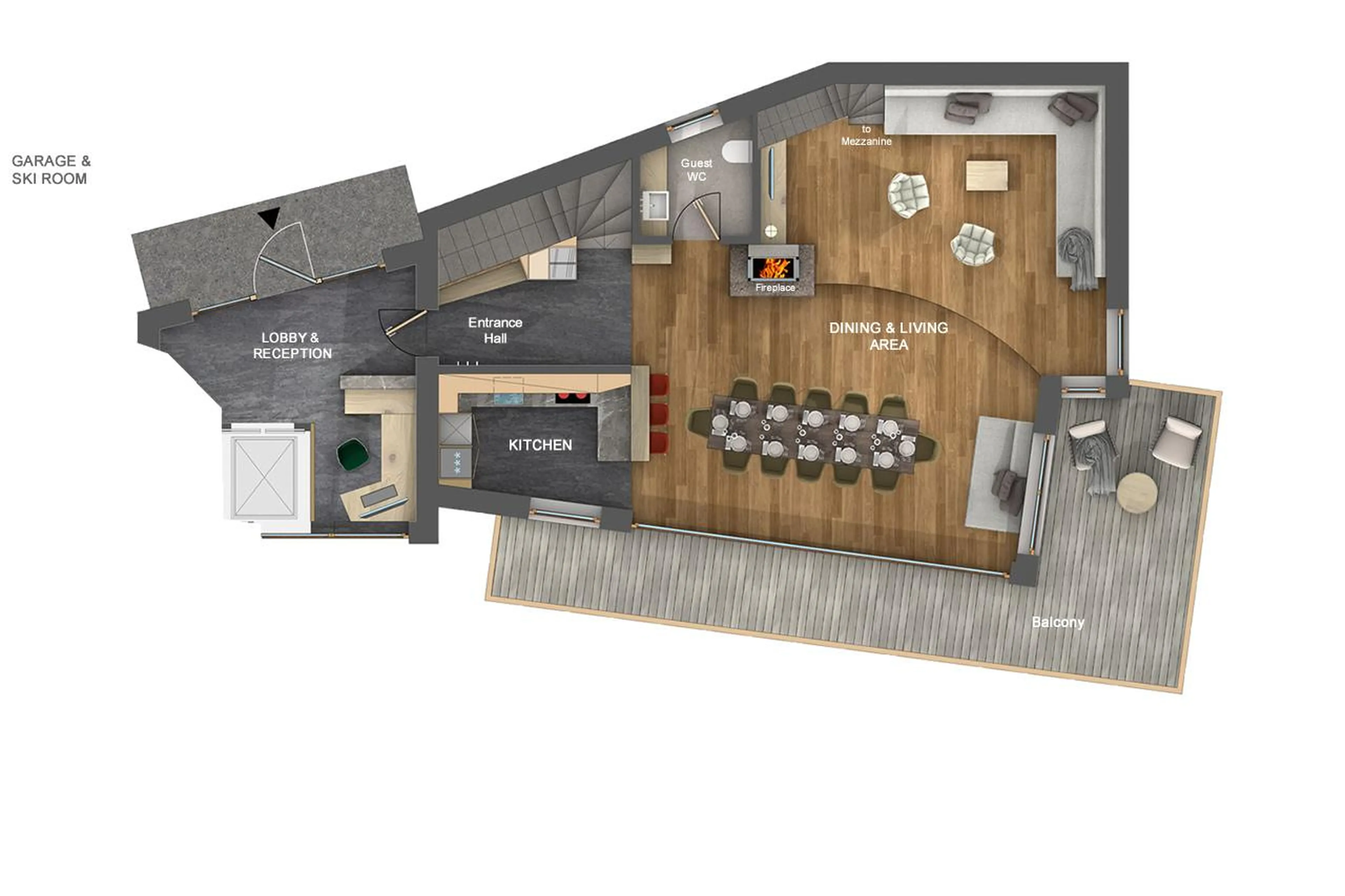 Top level floor plan of Chalet Robin in Val Gardena