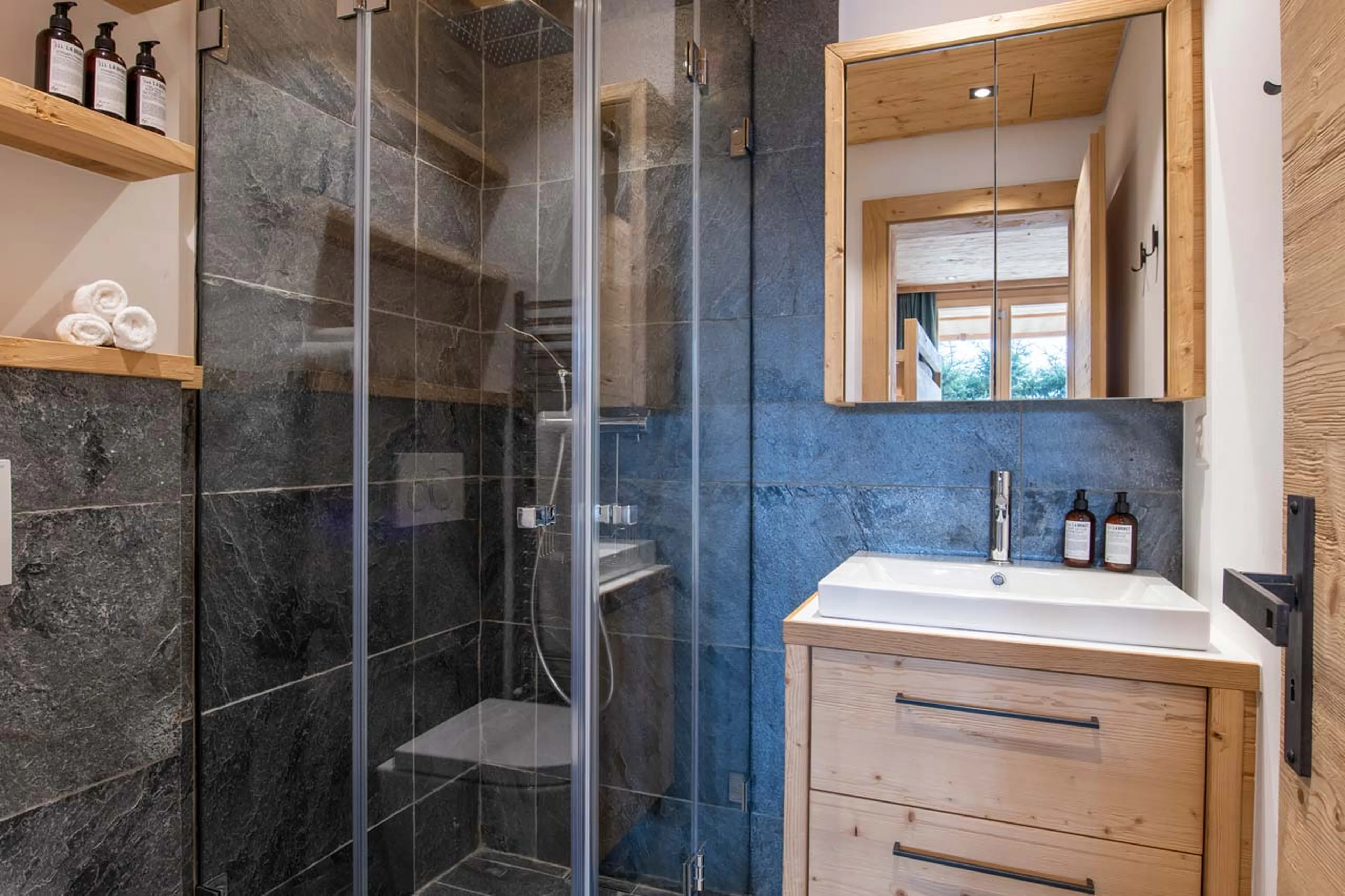 En-suite shower room at Chalet Roselle in Verbier