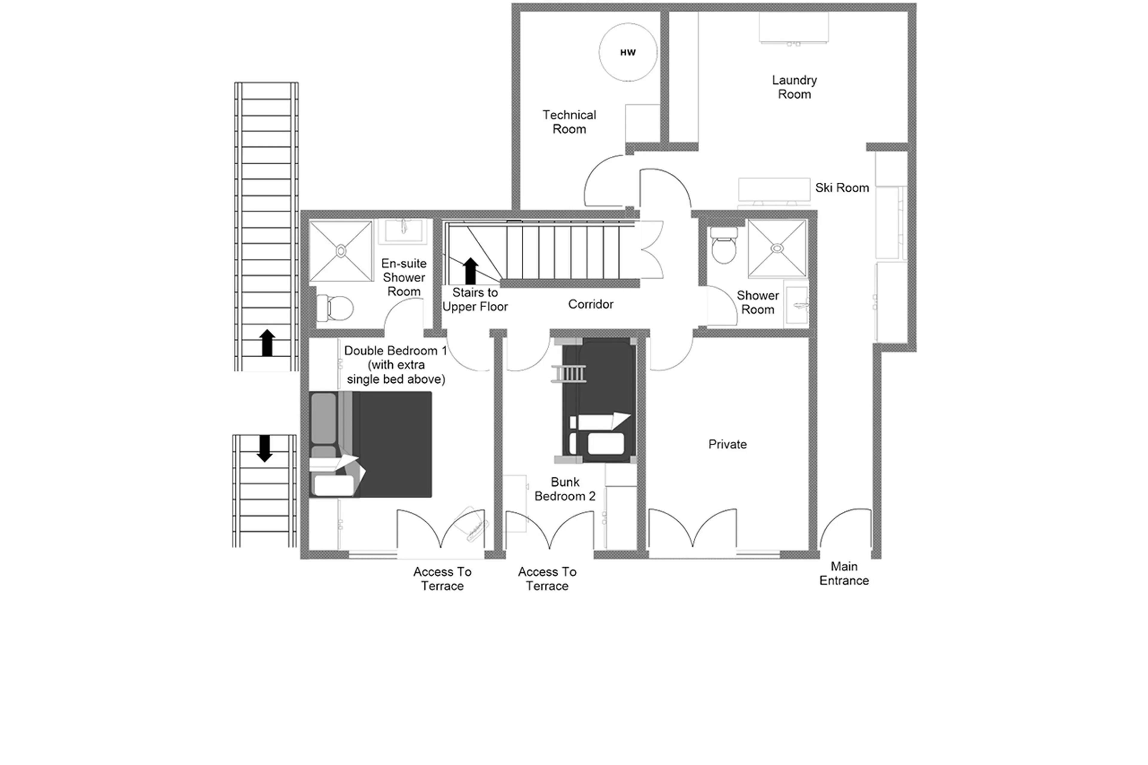 Level 0 floor plan of Chalet Roselle in Verbier