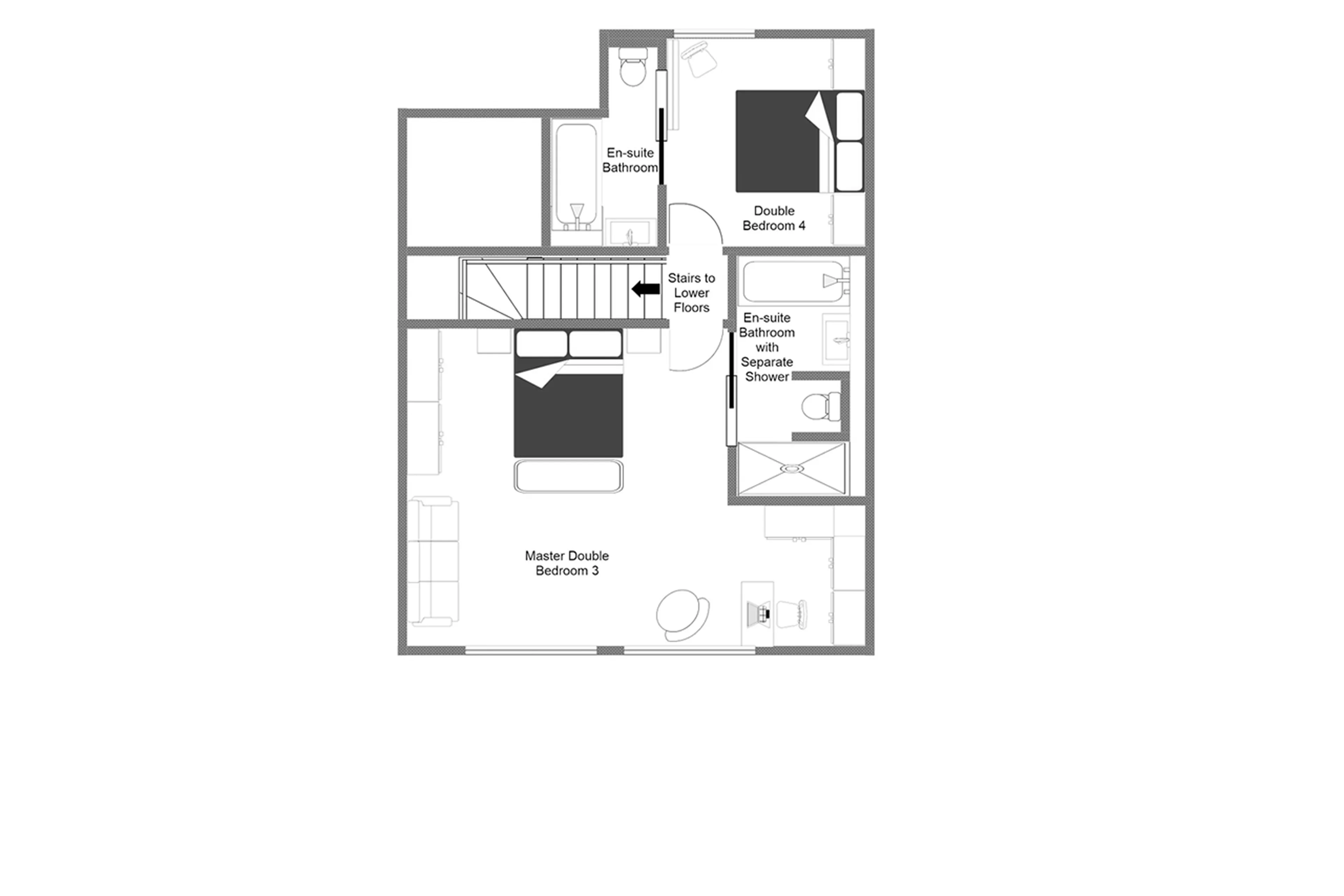 Top level floor plan of Chalet Roselle in Verbier