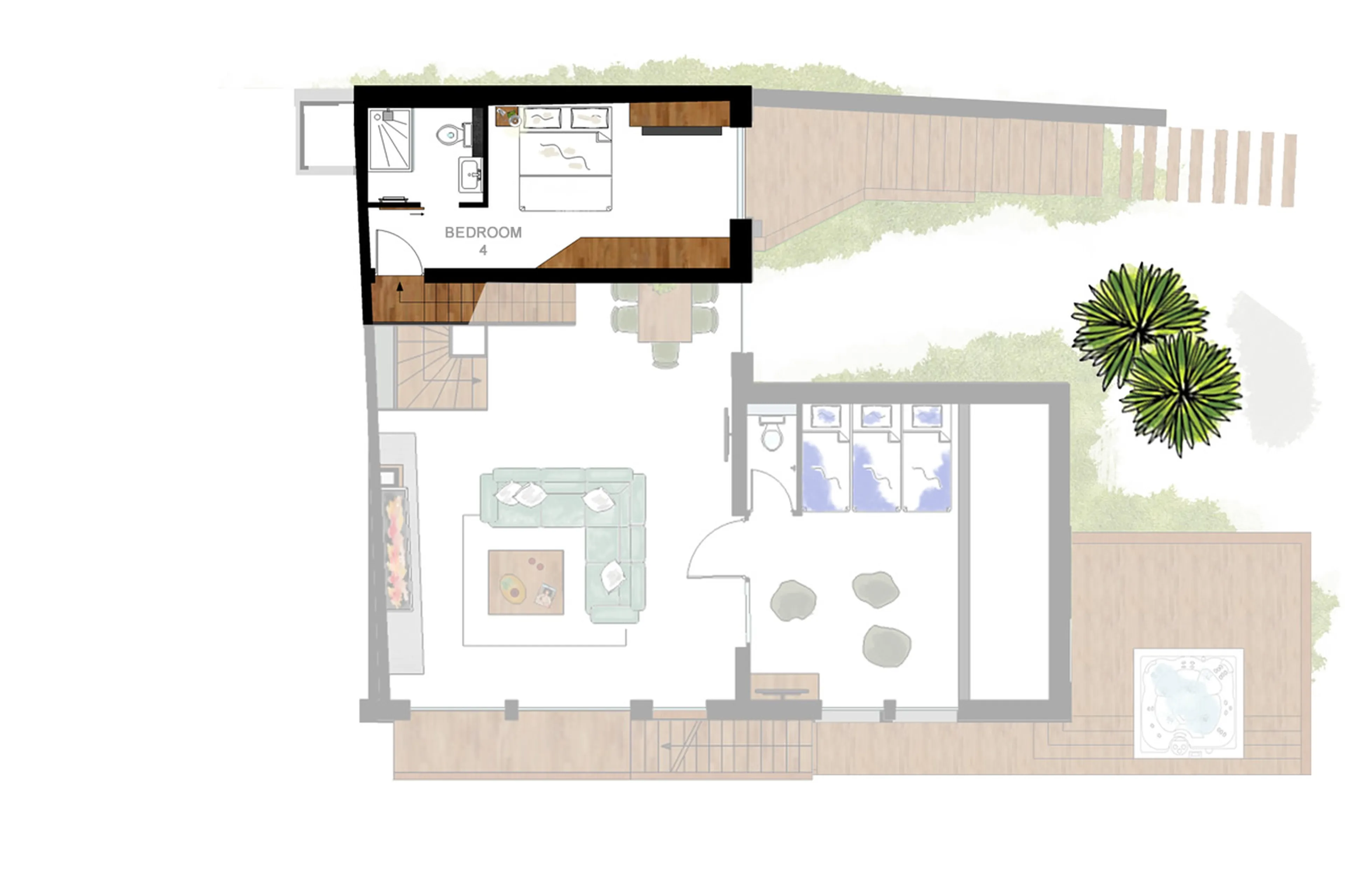 Level 2 floor plans of Chalet Rytola in Chamonix