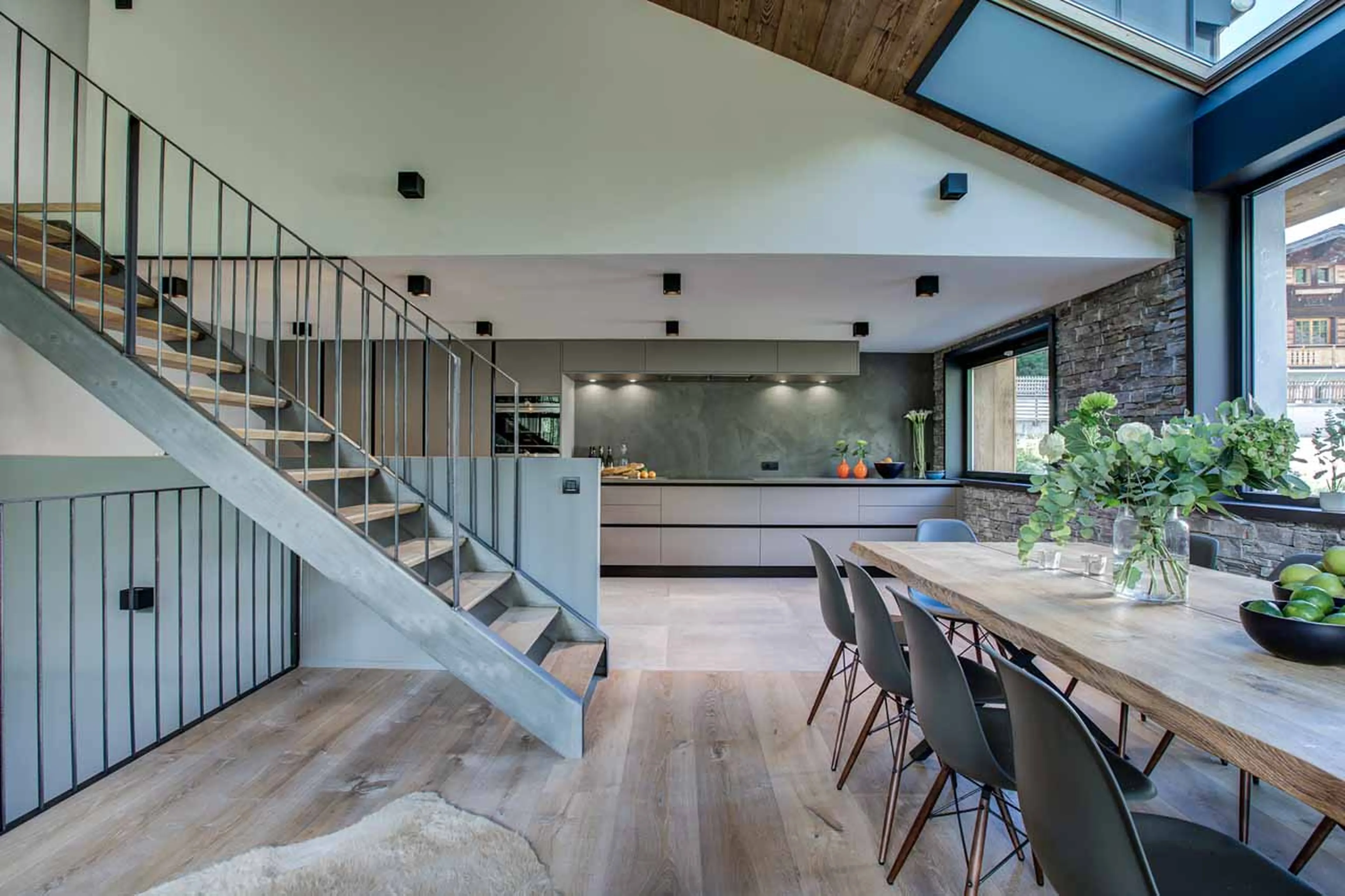 Dining area and kitchen at Chalet Rytola in Chamonix