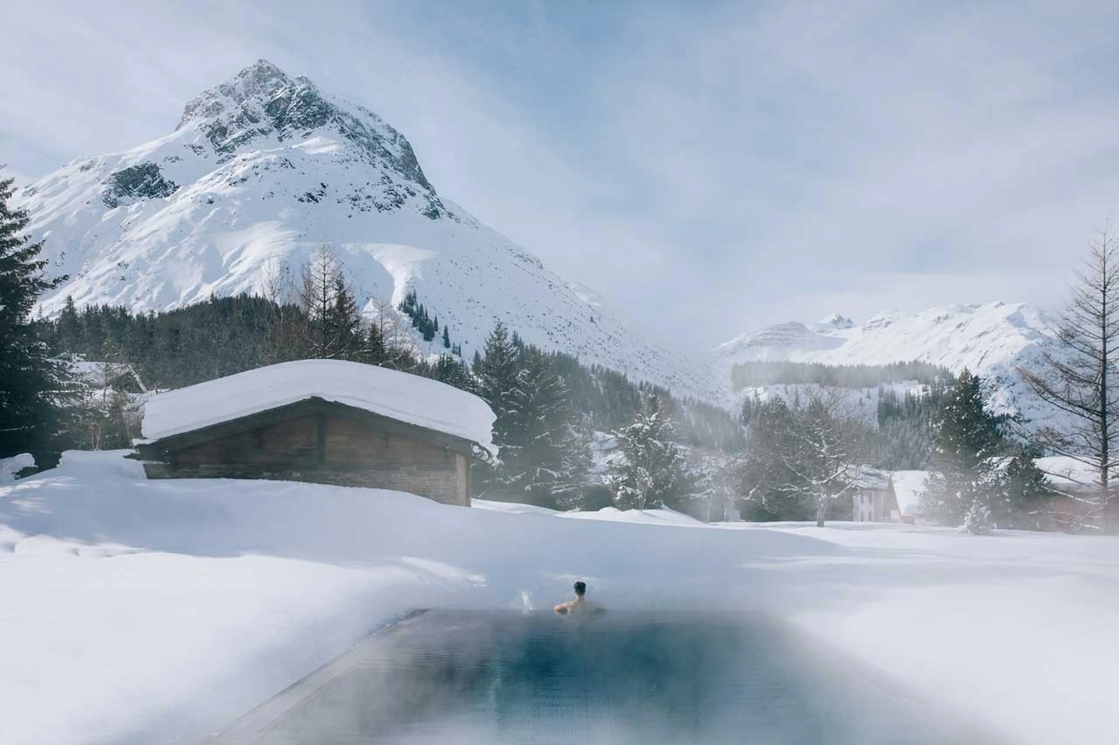 Swimming pool views at Chalet Saege in Lech