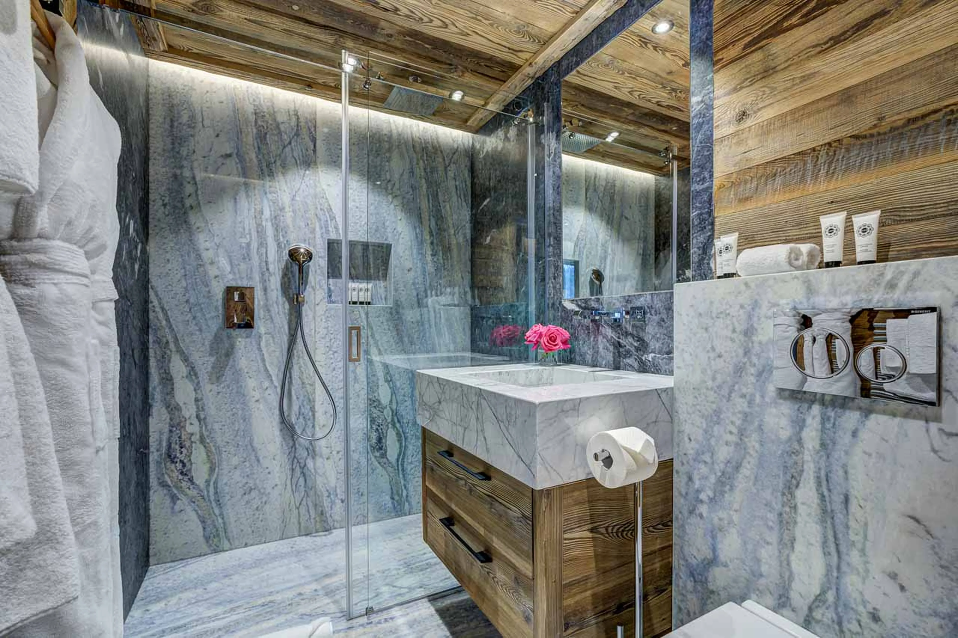 En-suite shower room at Chalet Saphir in Chamonix