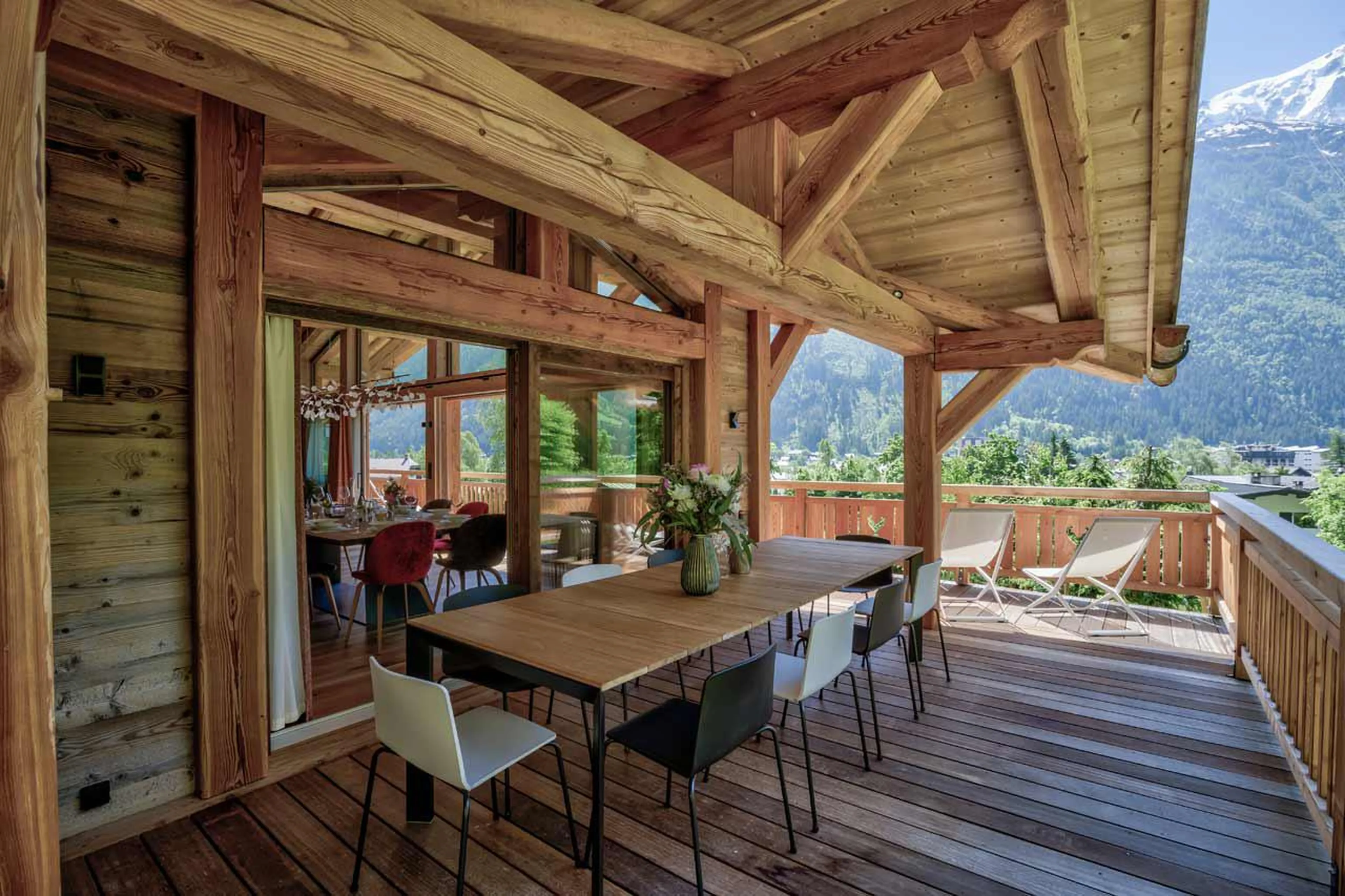 Al fresco dining in summer at Chalet Saphir in Chamonix