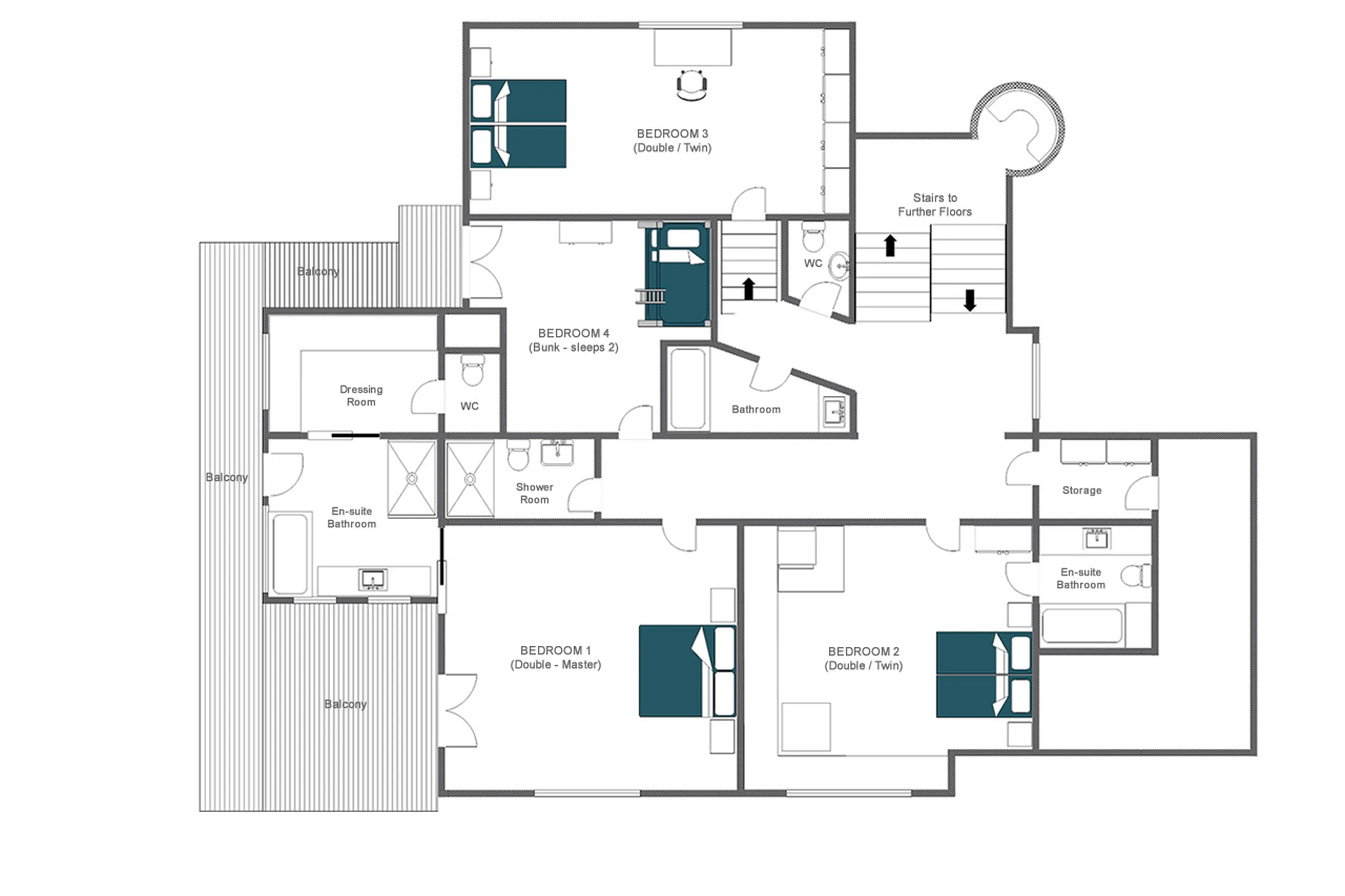 Floor plan of level 1 at Chalet Maria Schnee in St Anton
