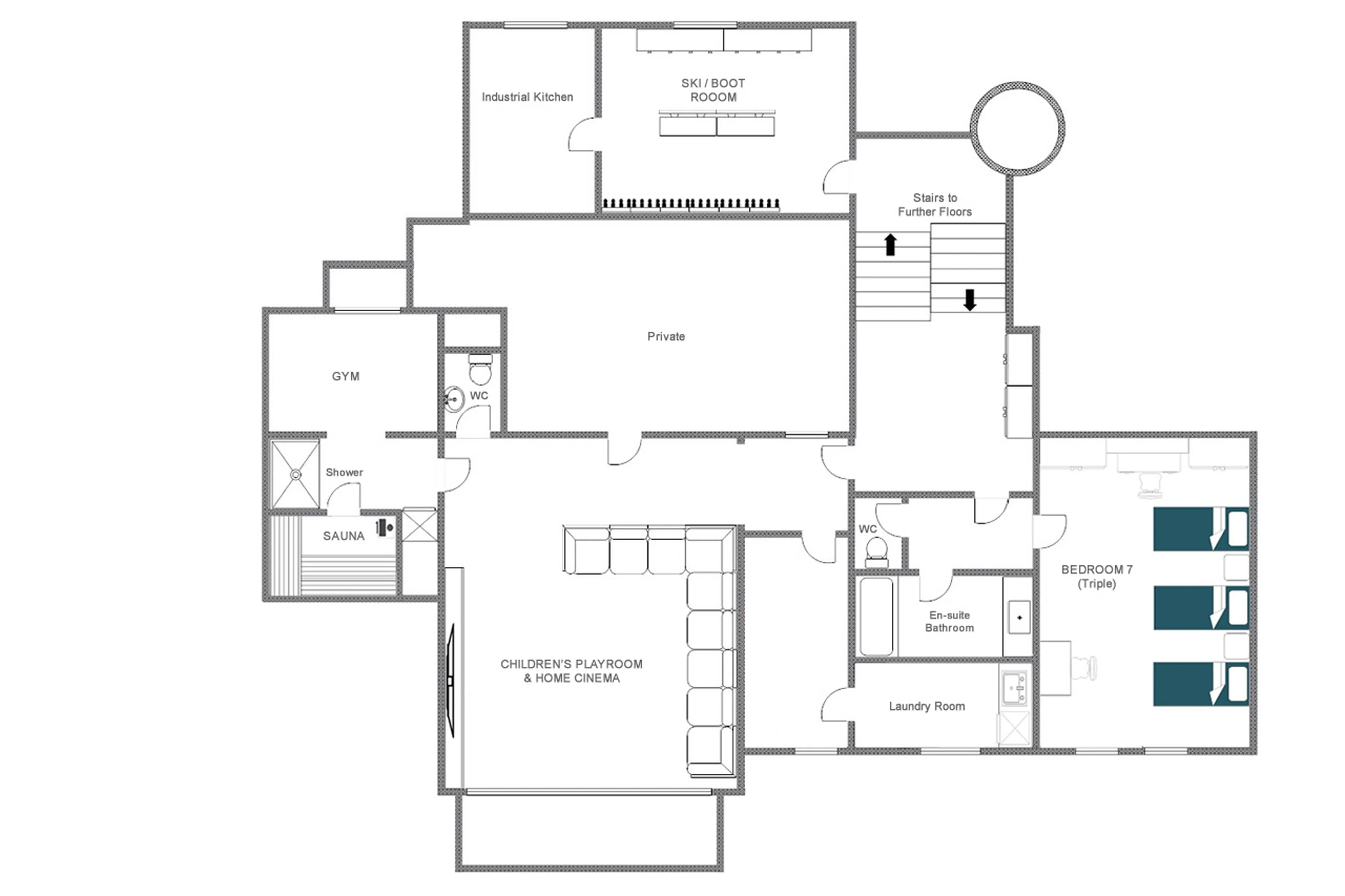 Lower ground floor floor plan of Chalet Maria Schnee in St Anton