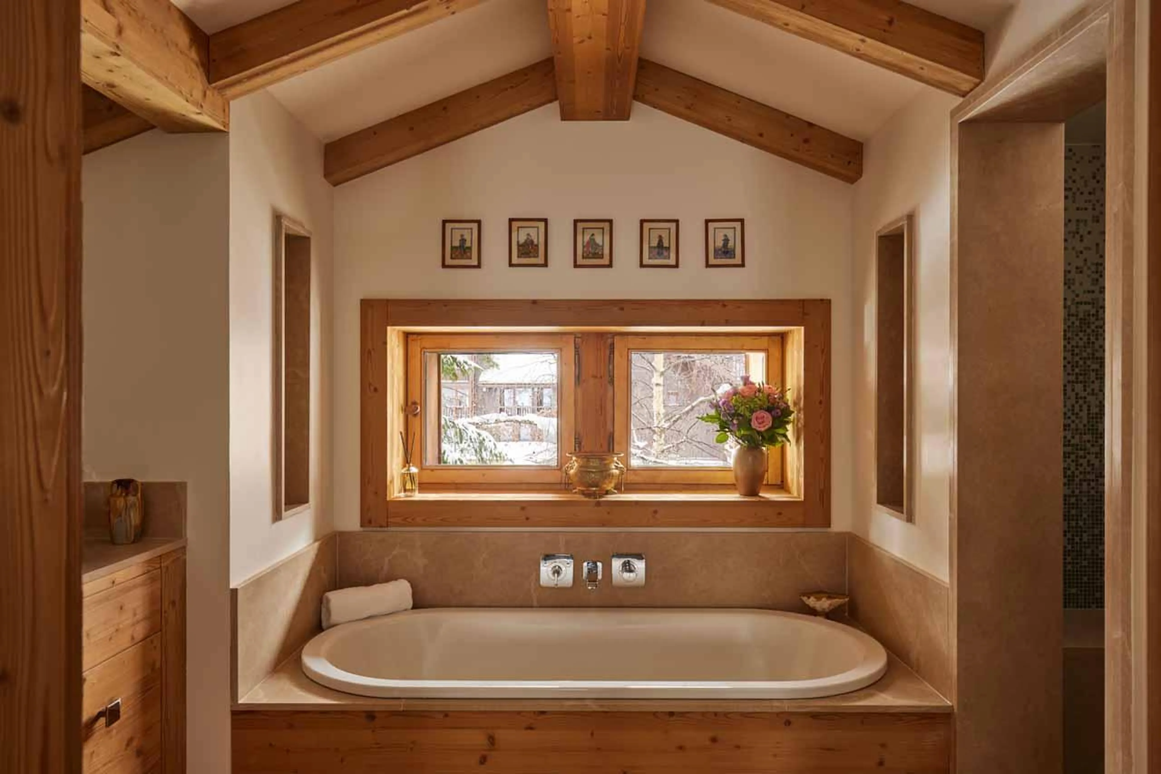 Bath set beneath window in Chalet Schuss, Val d'Isere
