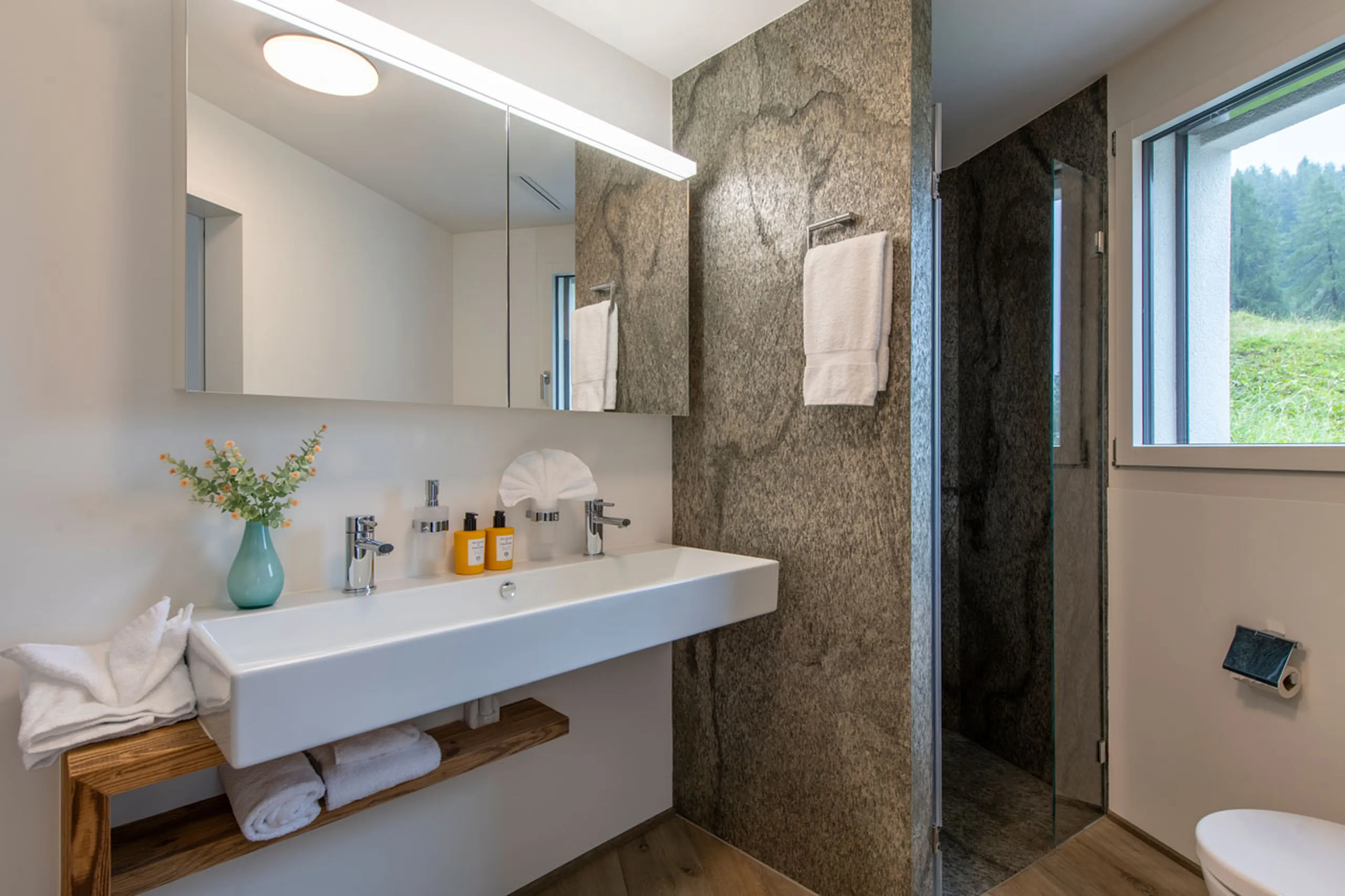 Private shower room at Chalet Seehorn in Davos