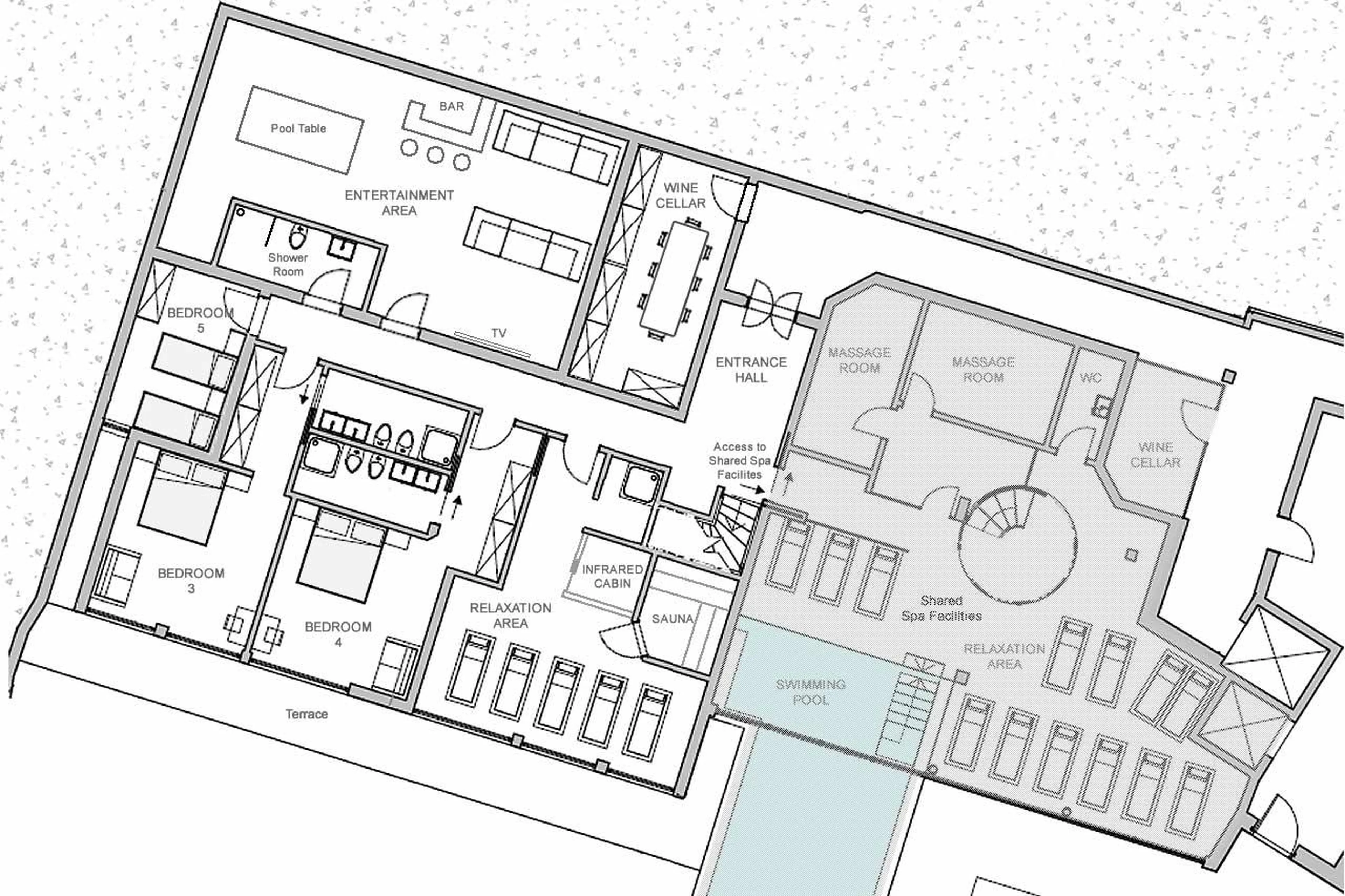 Level 0 floor plan of Chalet Sellaronda in Val Gardena