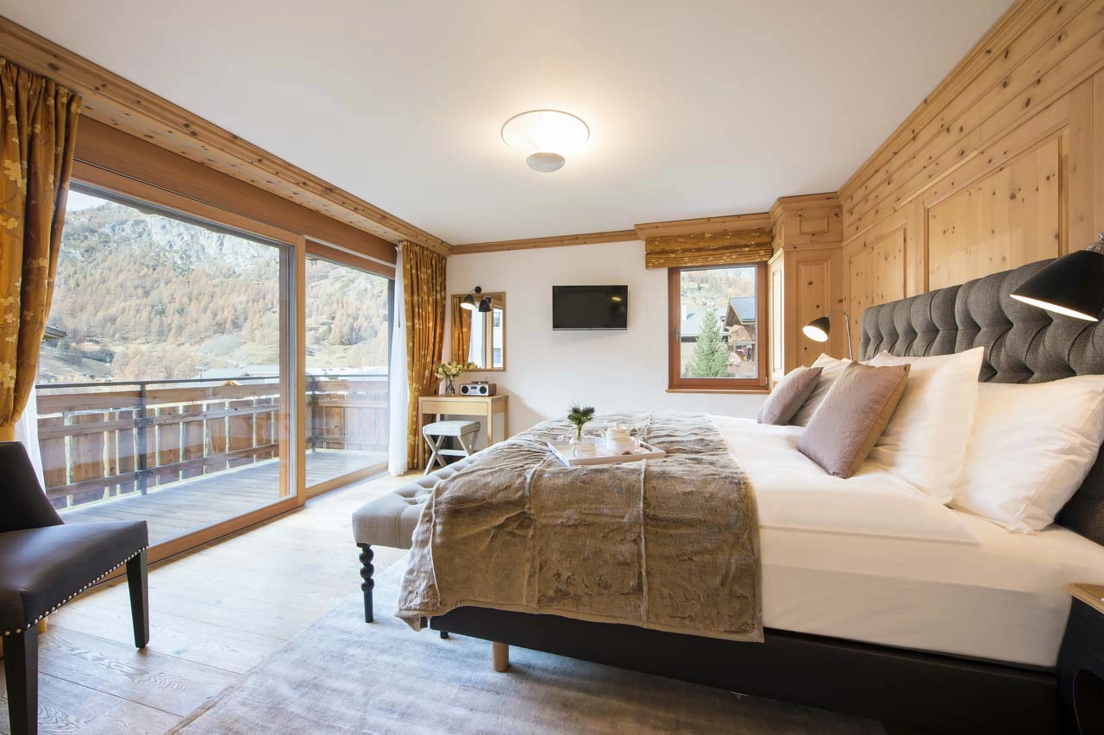 Bedroom one balcony at Chalet Shalimar in Zermatt