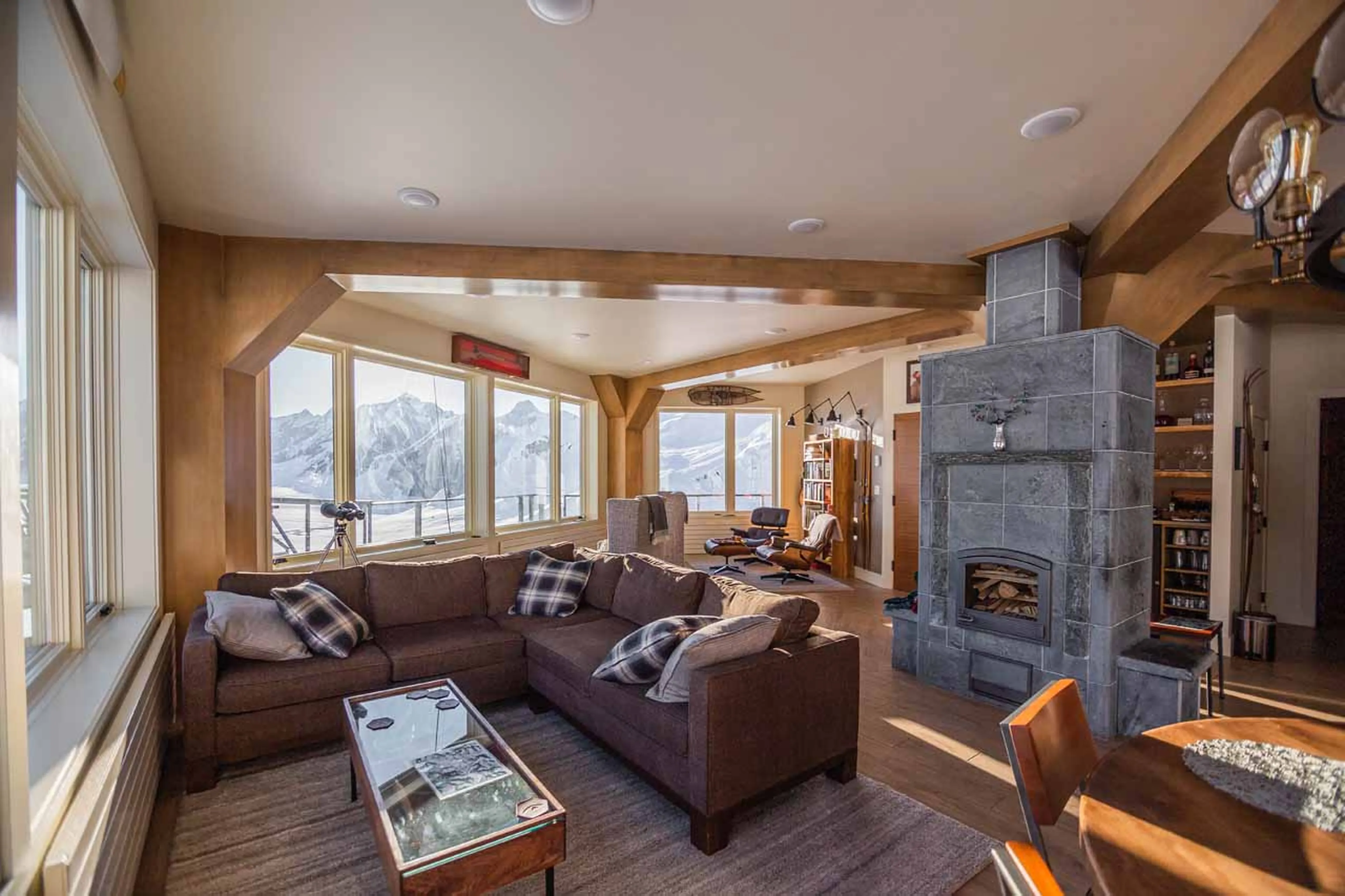 Sofas in living area of Sheldon Chalet in Alaska