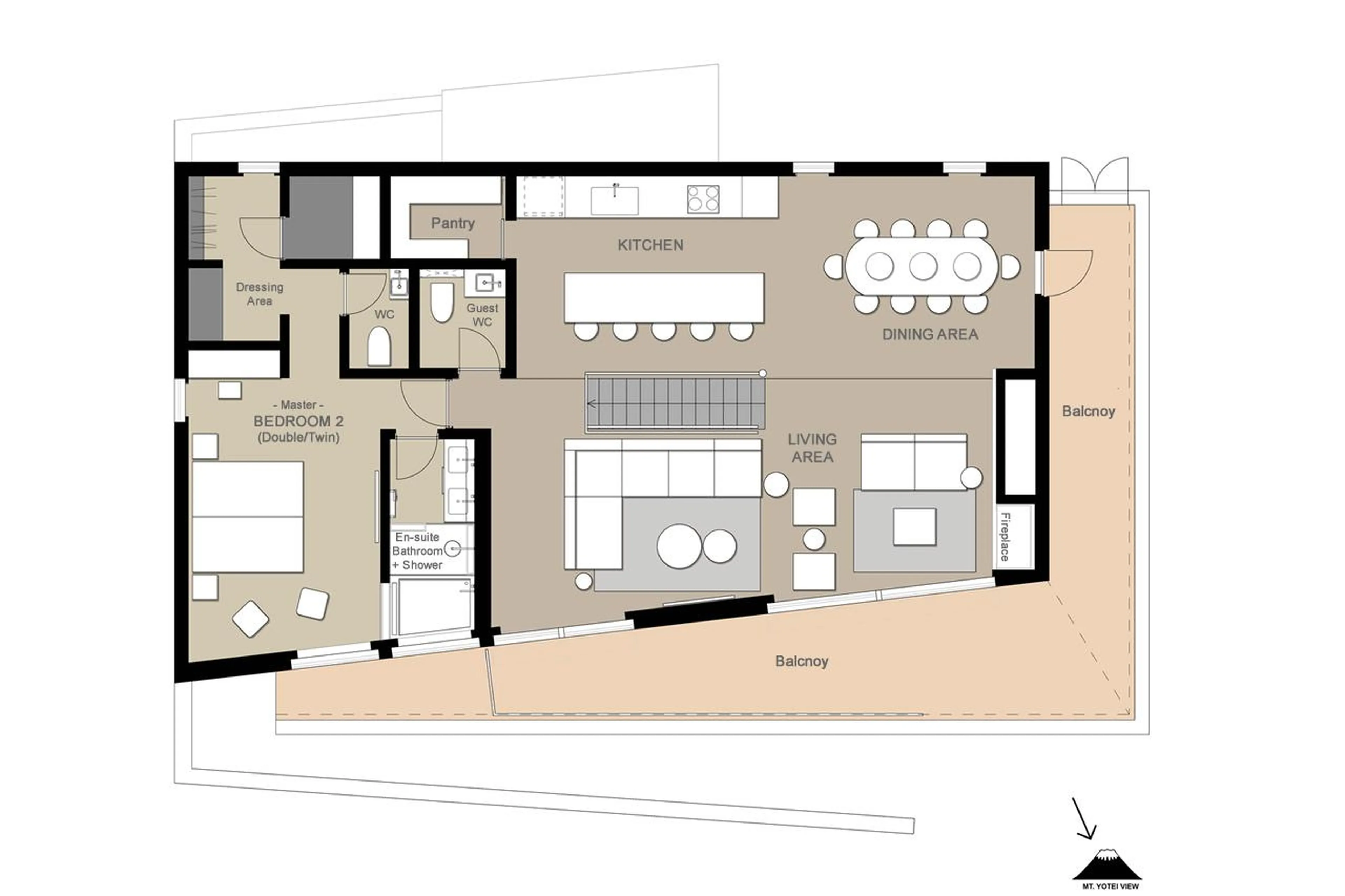 Top level floor plan of Chalet Silver Dream in Niseko