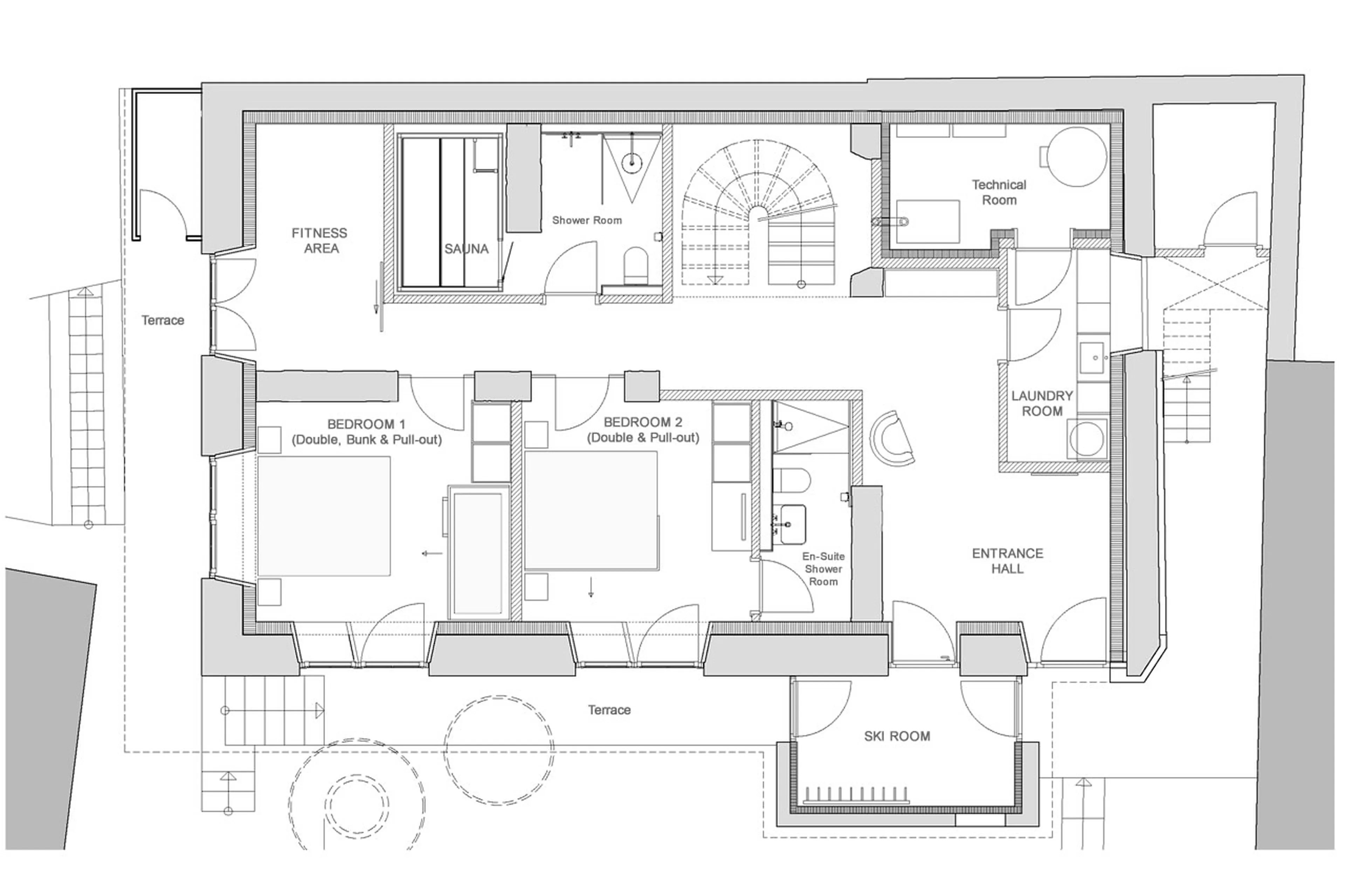 Level 0 floor plan of Chalet Simon in Saas Fee