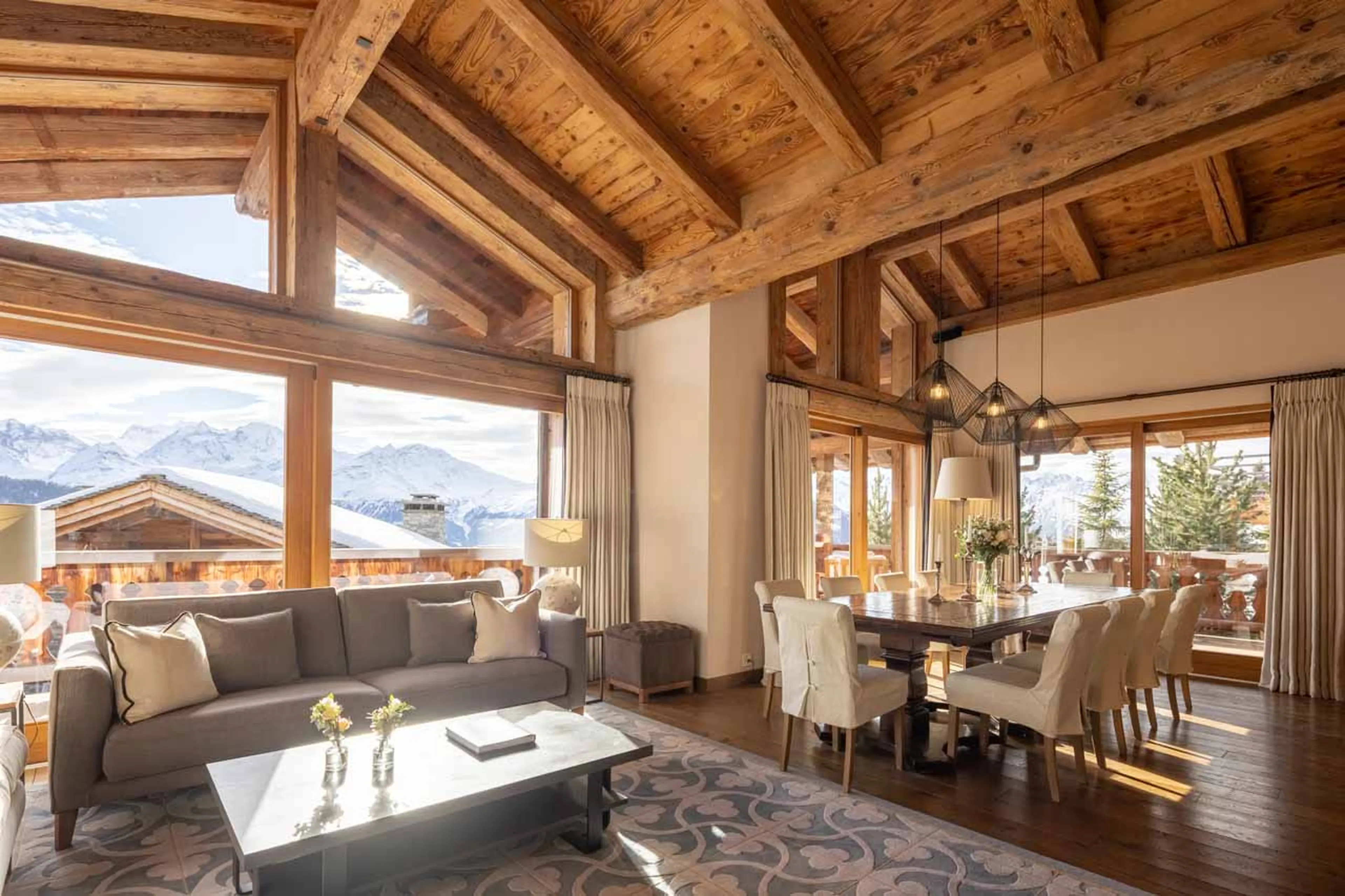 Floor to ceiling windows at Alpine Estate in Verbier