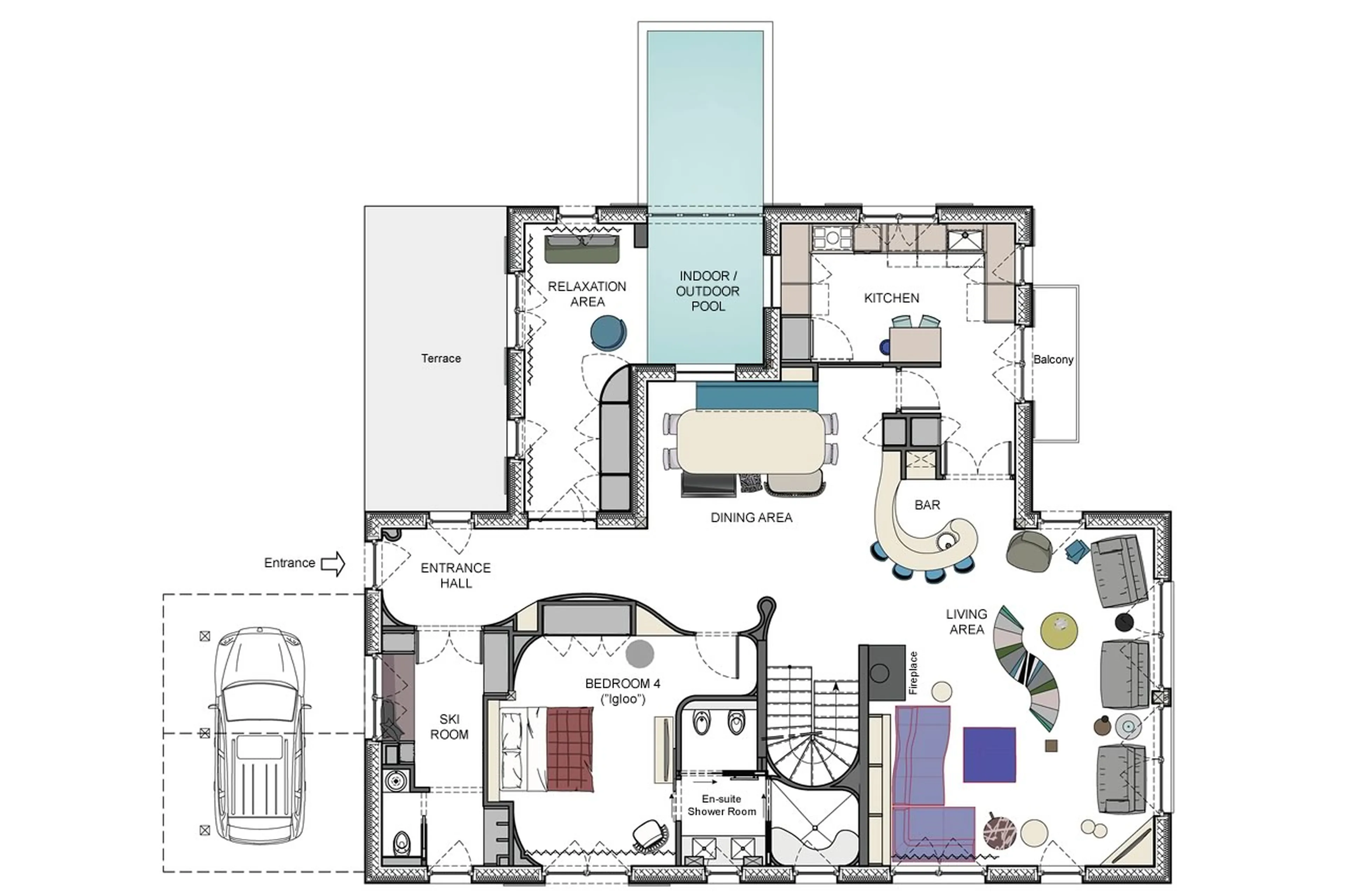 Level 0 floor plan of Chalet Sisimiut in Courchevel 1550