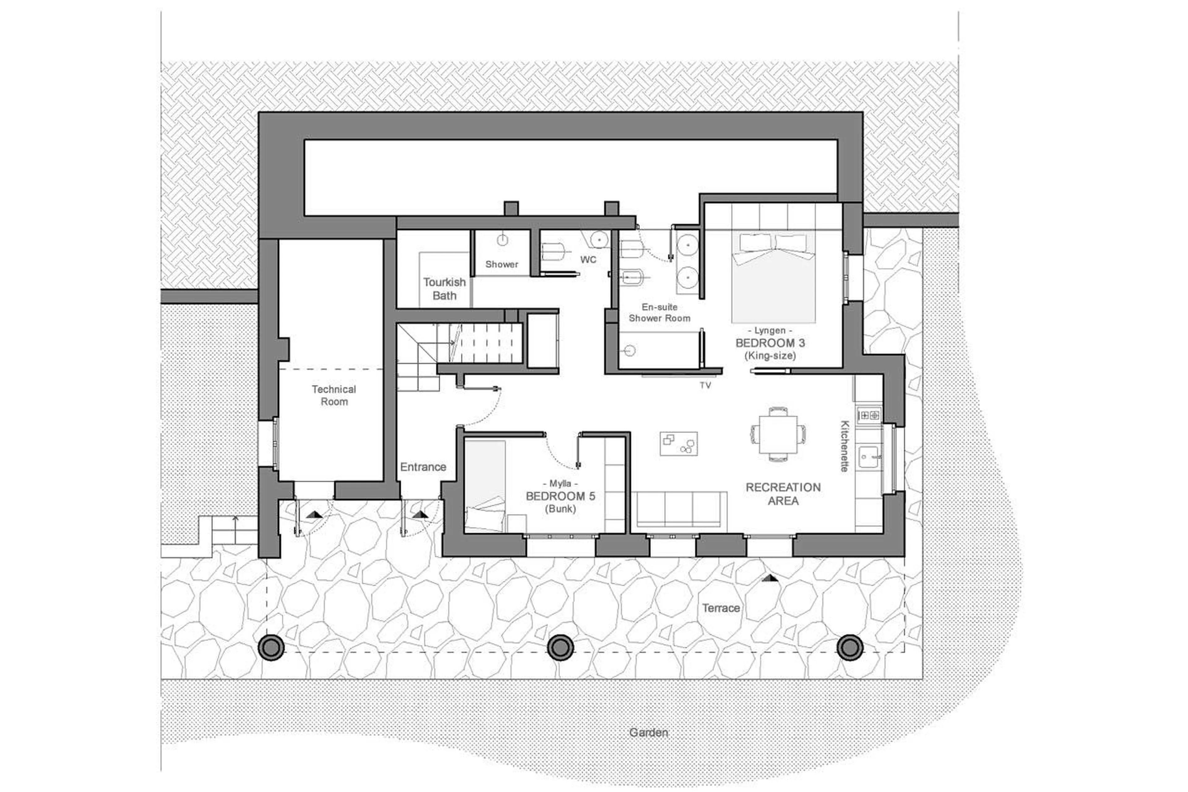 Level 0 floor plan of Chalet Snostorm in Valtournenche