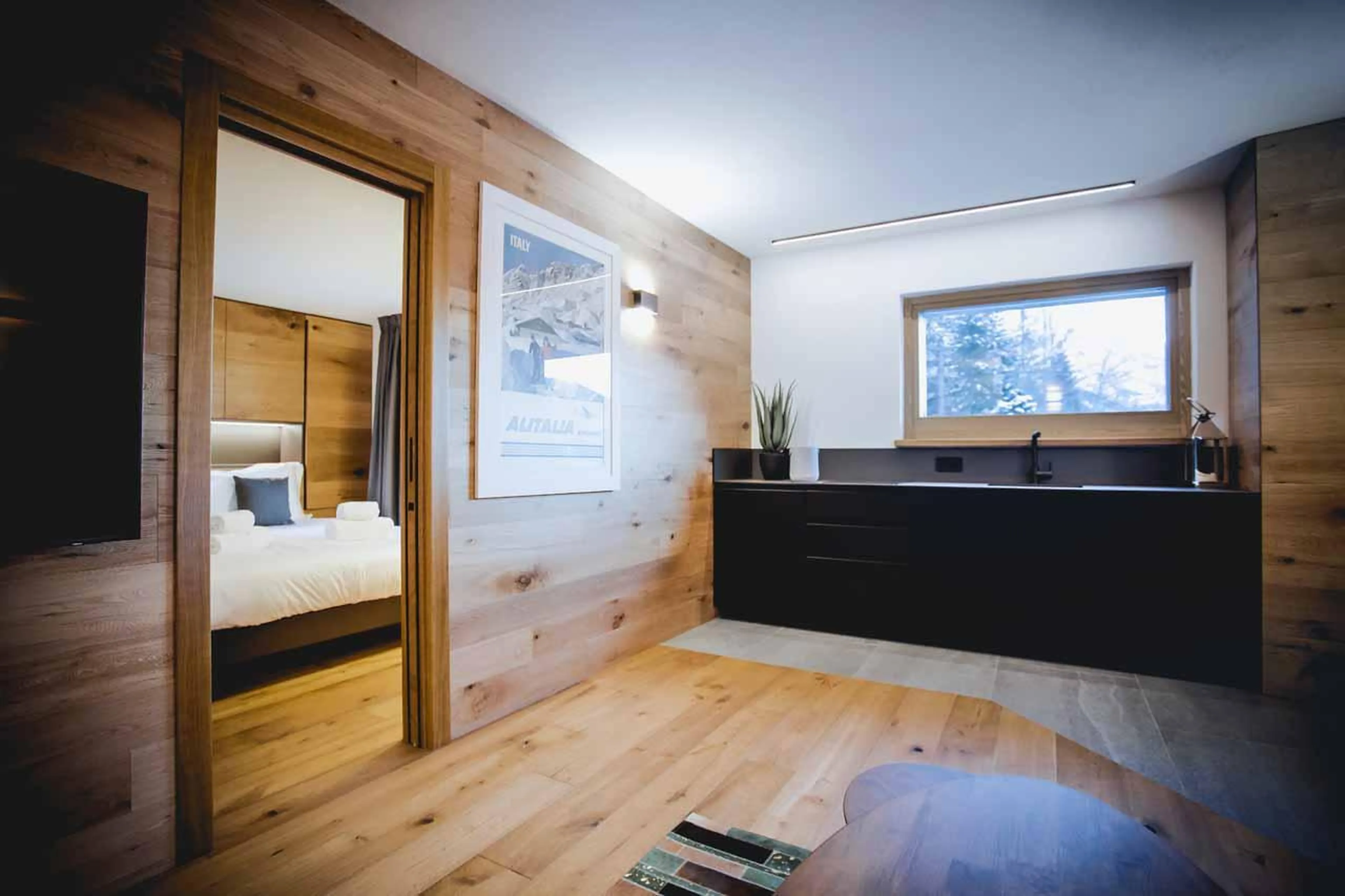 Direct garden access and kitchenette at Chalet Snostorm in Breuil-Cervinia