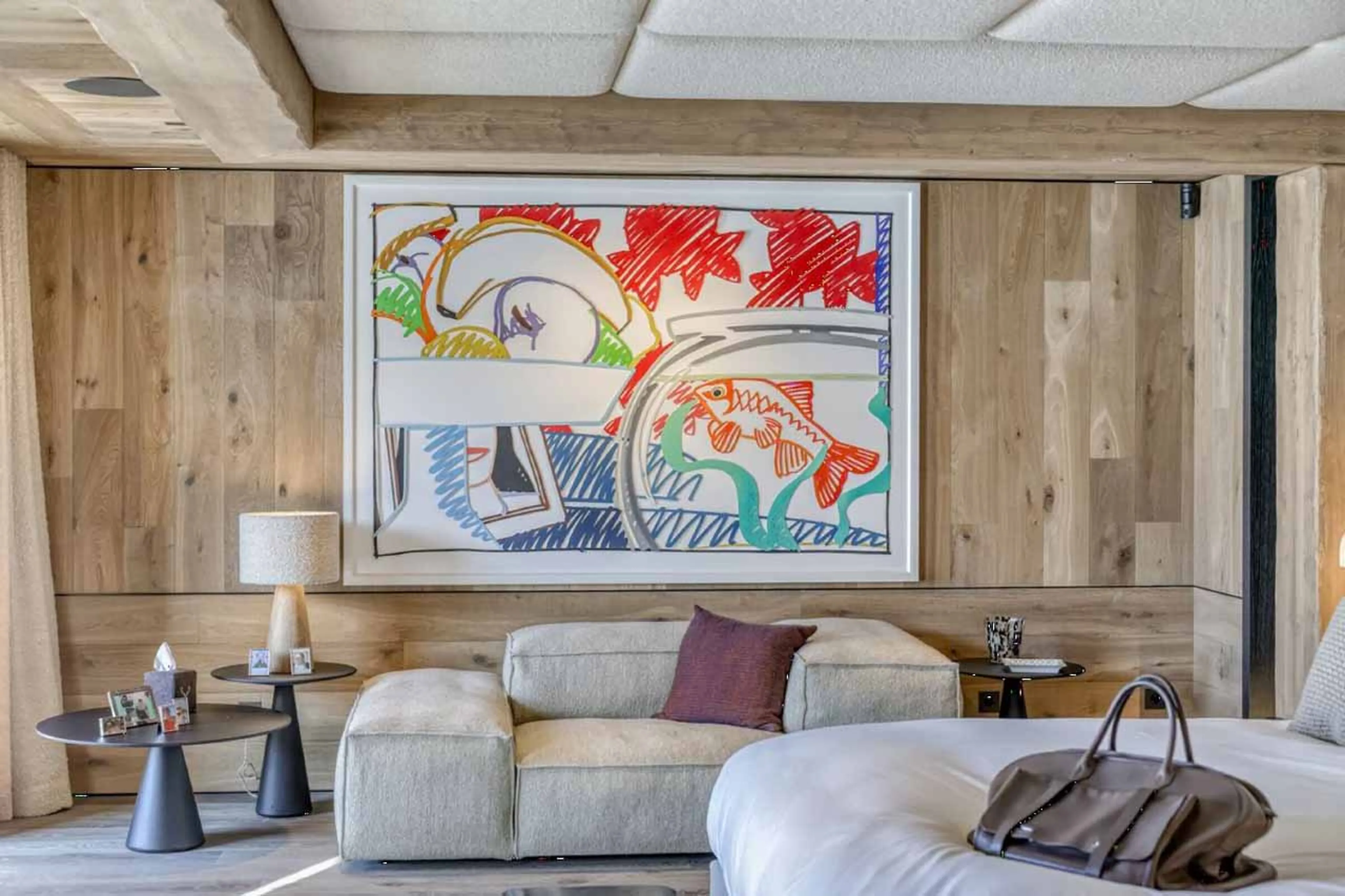 Master bedroom sofa at Chalet Snowcat in Megeve