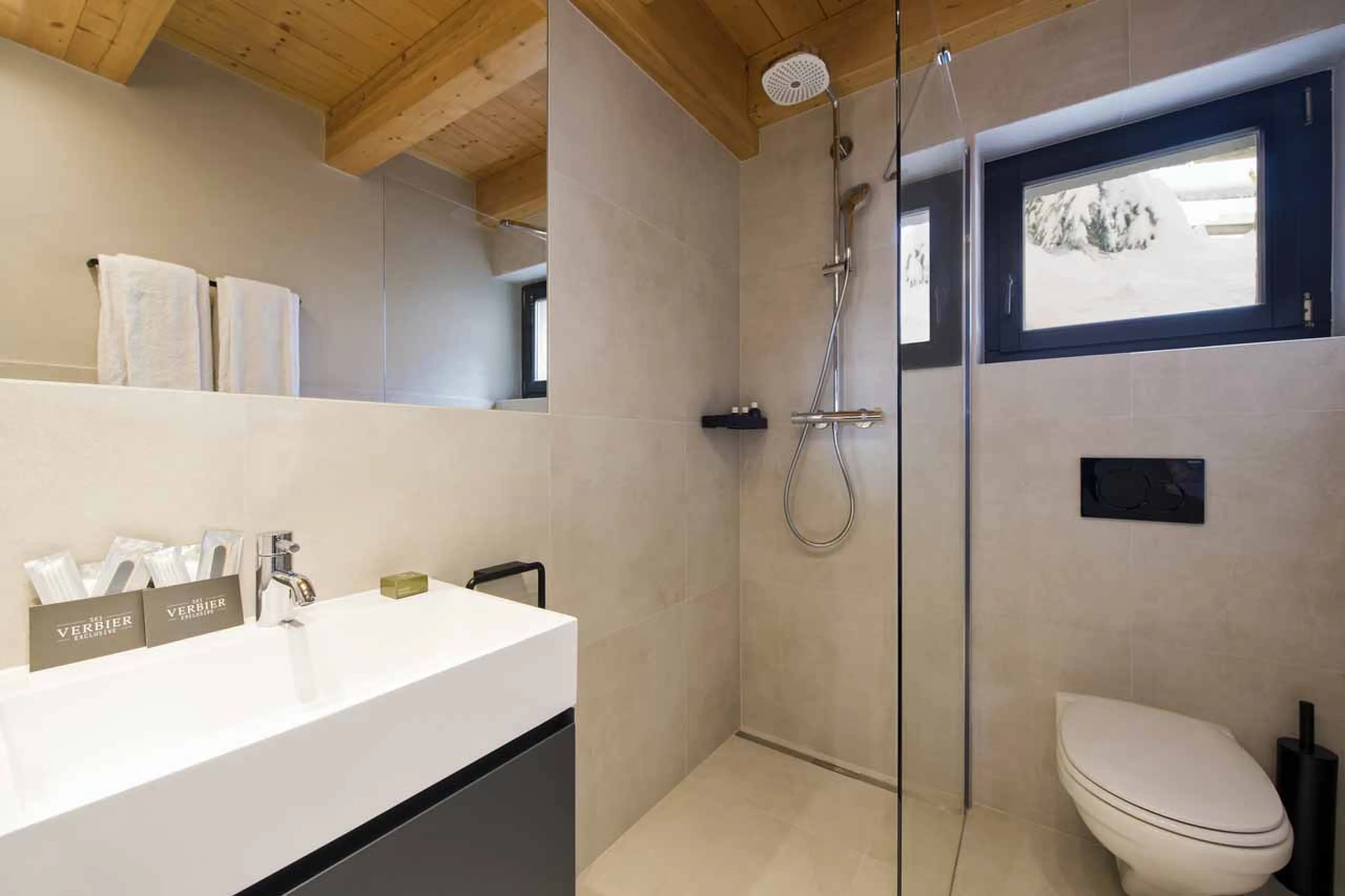 En-suite shower room at Chalet Sorojasa in Verbier