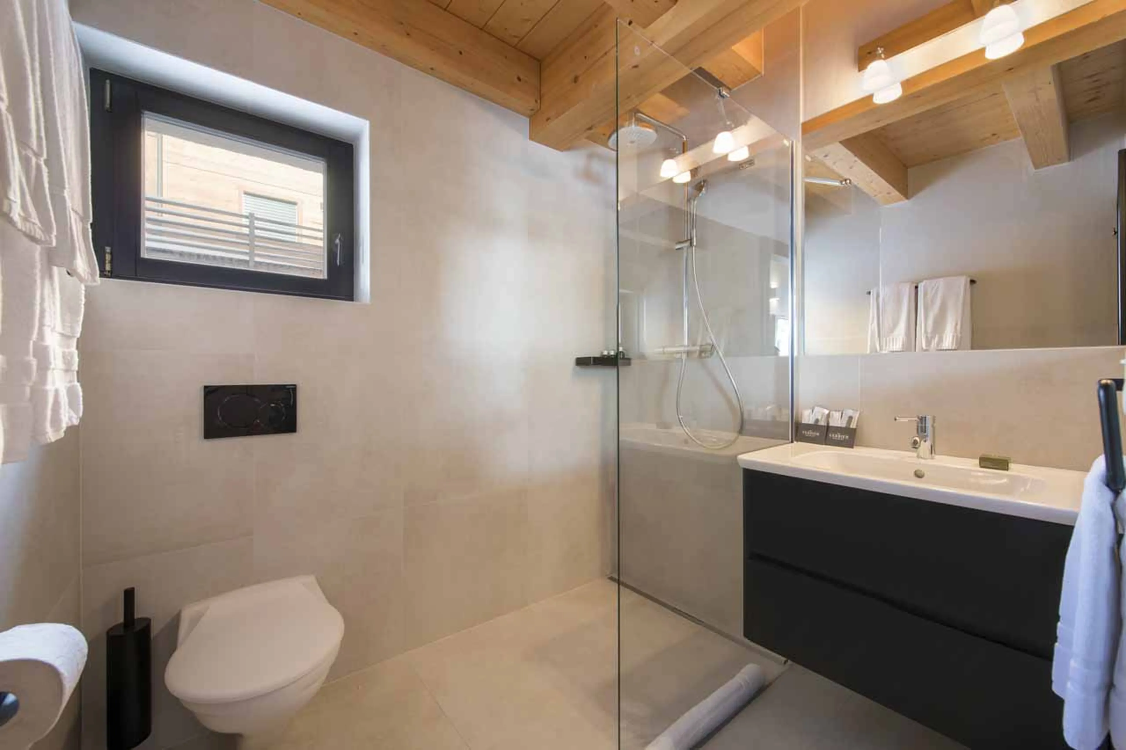 En-suite shower room at Chalet Sorojasa in Verbier