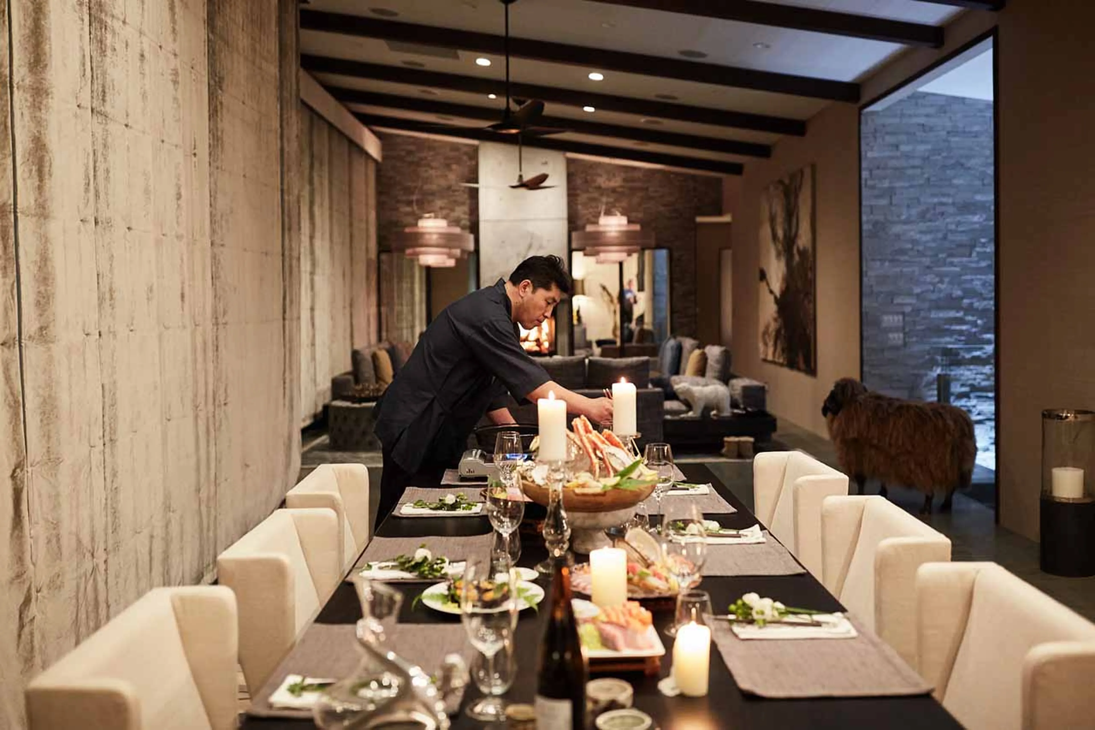 Dining table with staff at Seasons Residence in Niseko