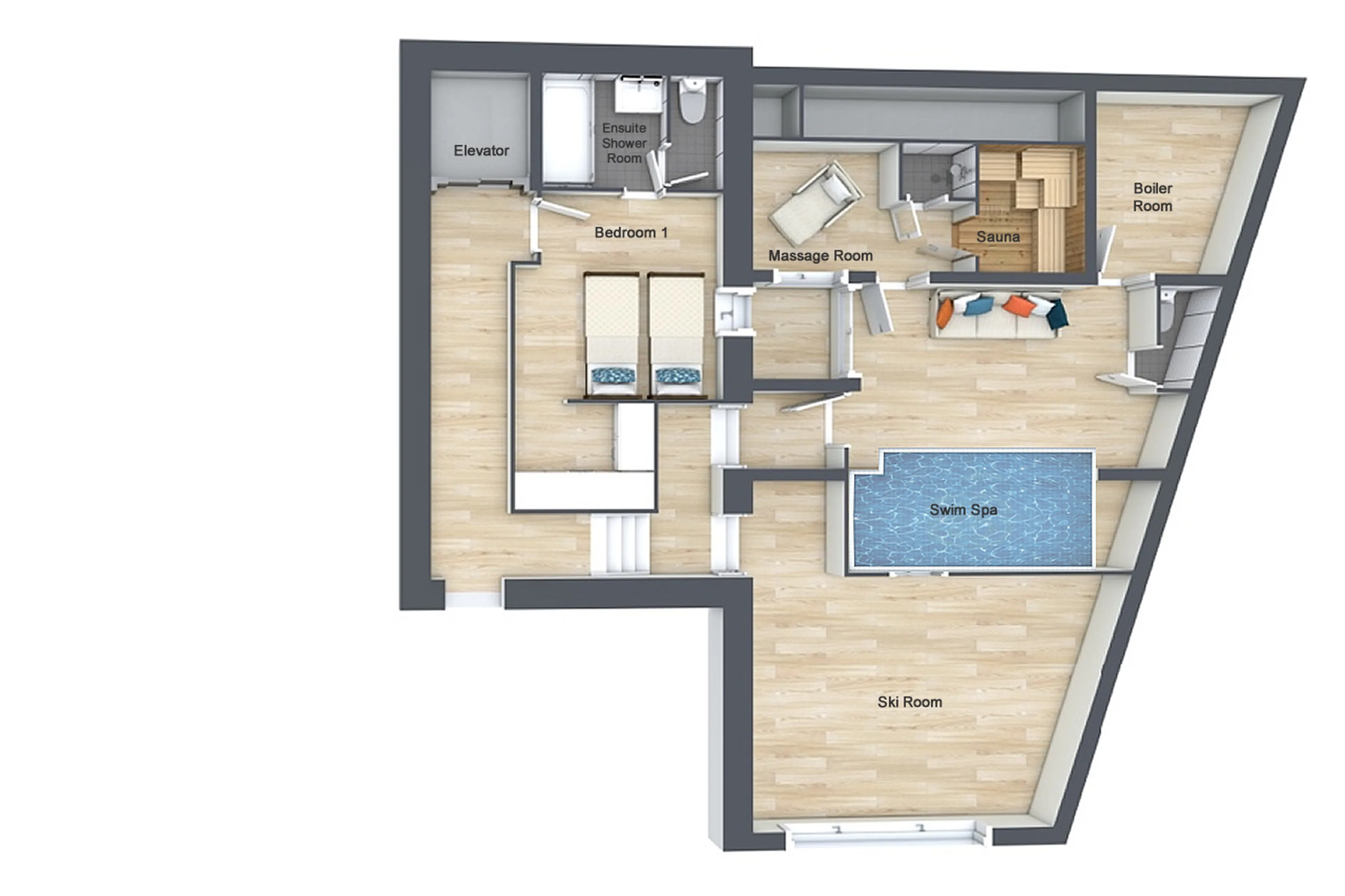 Level 0 floor plan of Chalet St. Christophe in Courchevel 1850