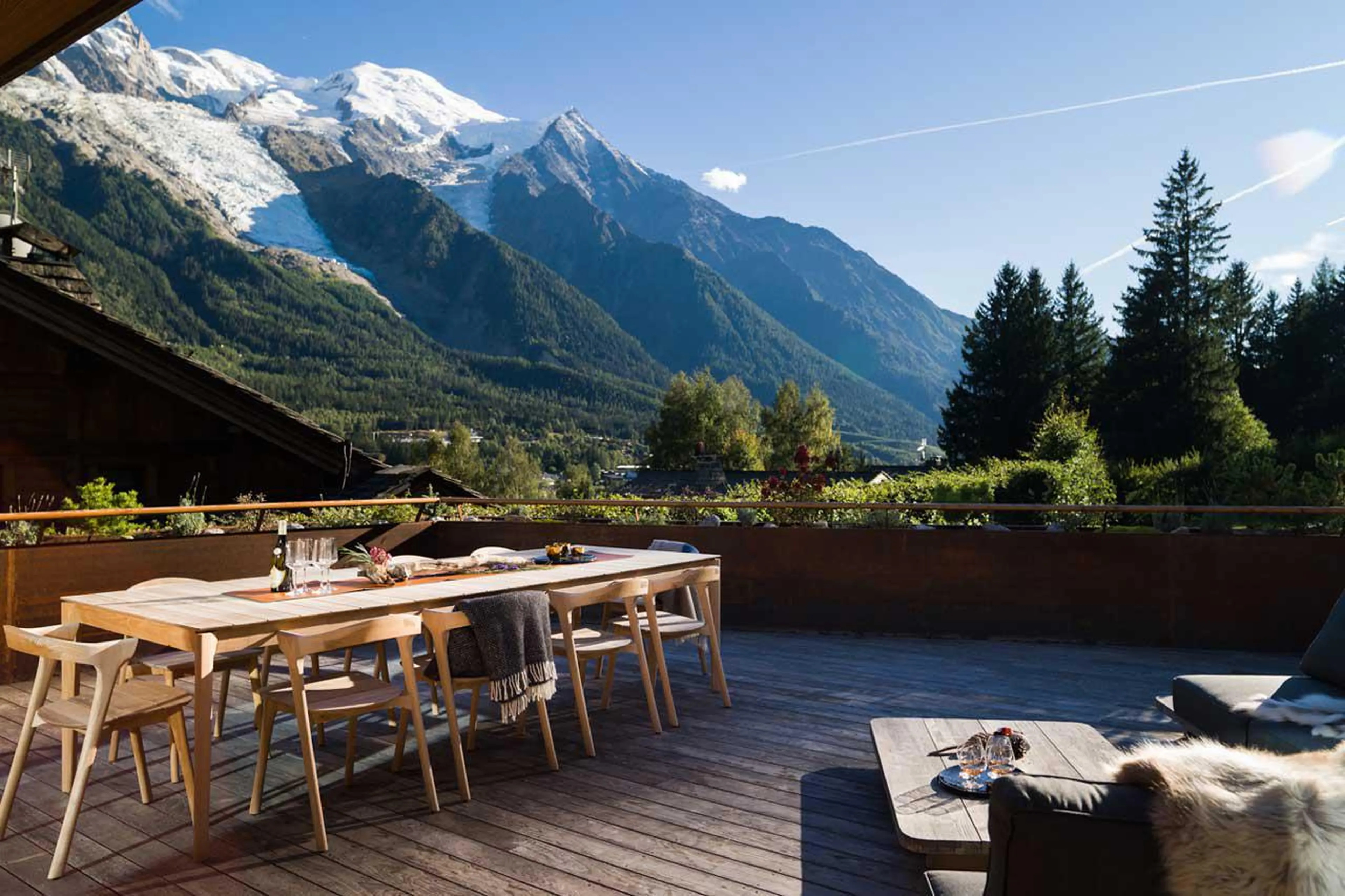 Terrace in summer at Chalet Sundara in Chamonix