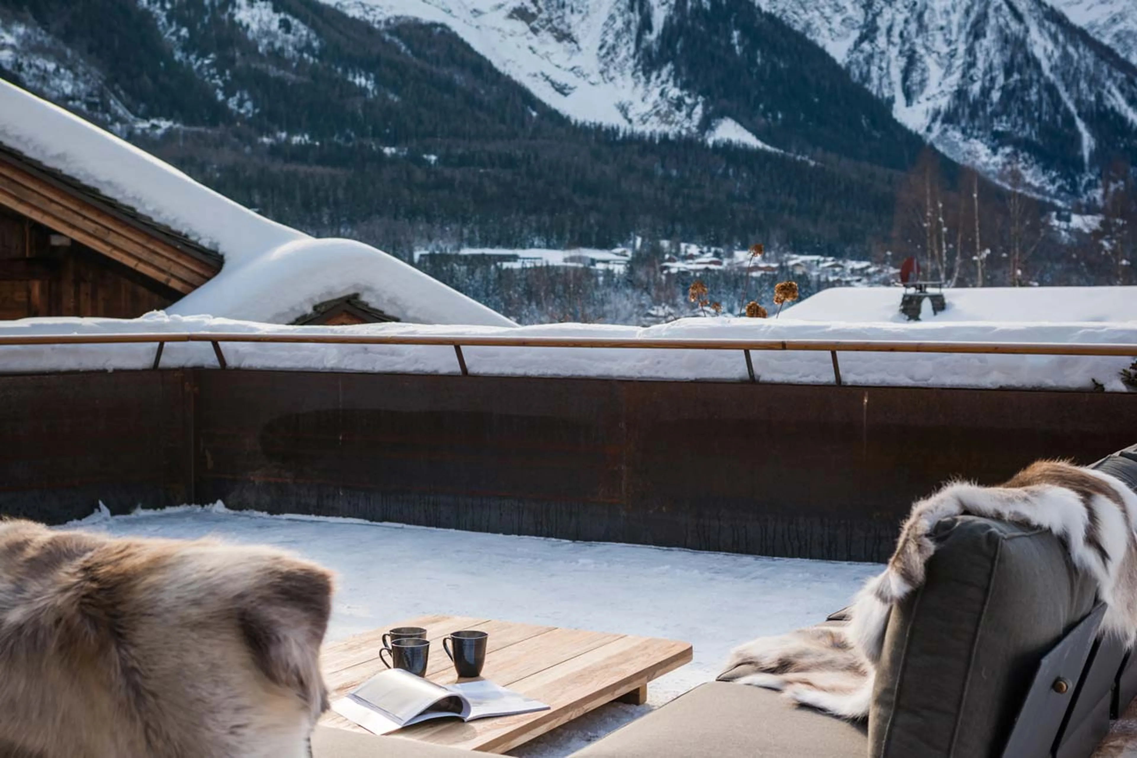 View from upper level terrace of Chalet Sundara in Chamonix