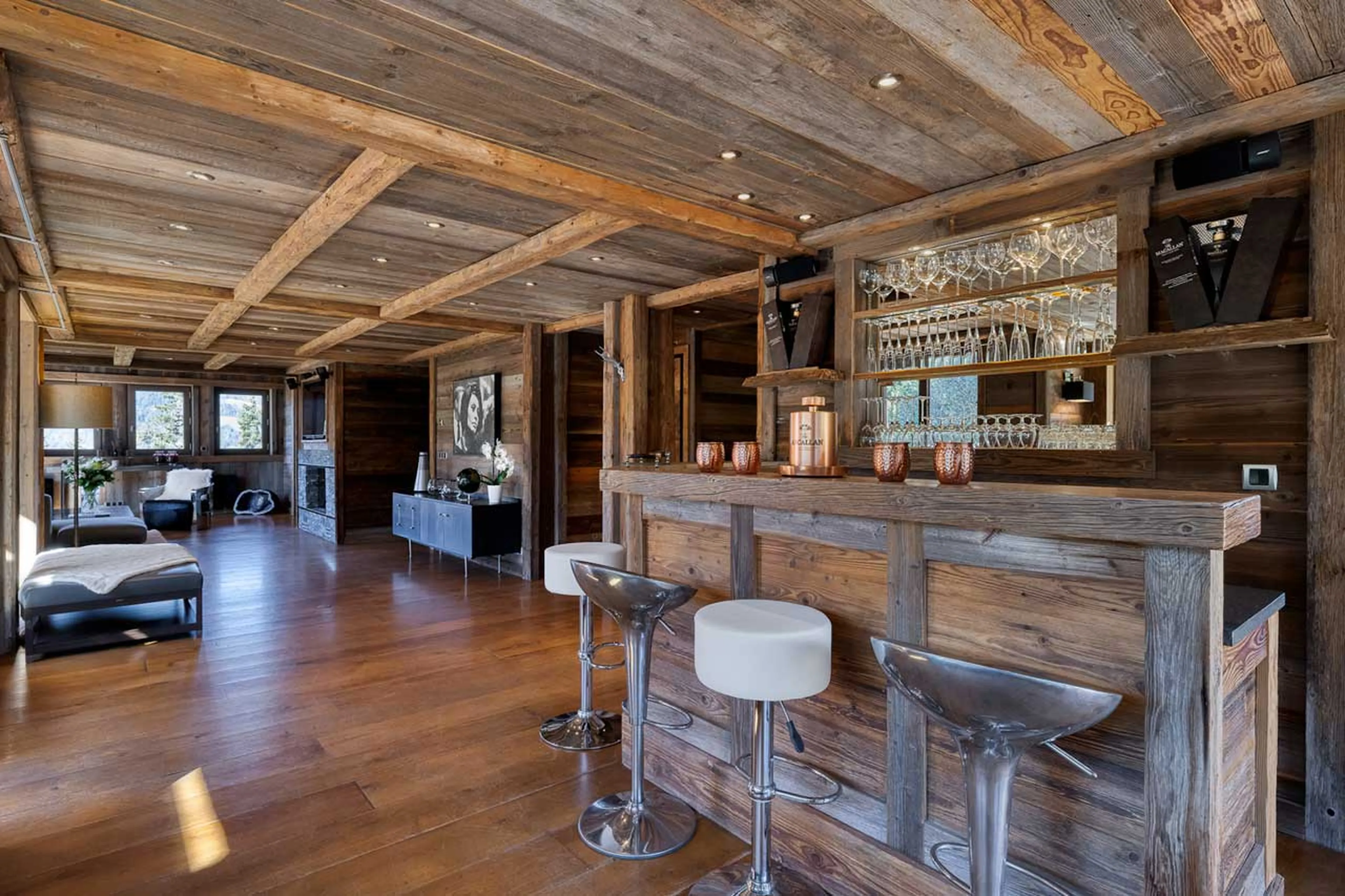 Bar corner in living area at Chalet Talland in Megeve